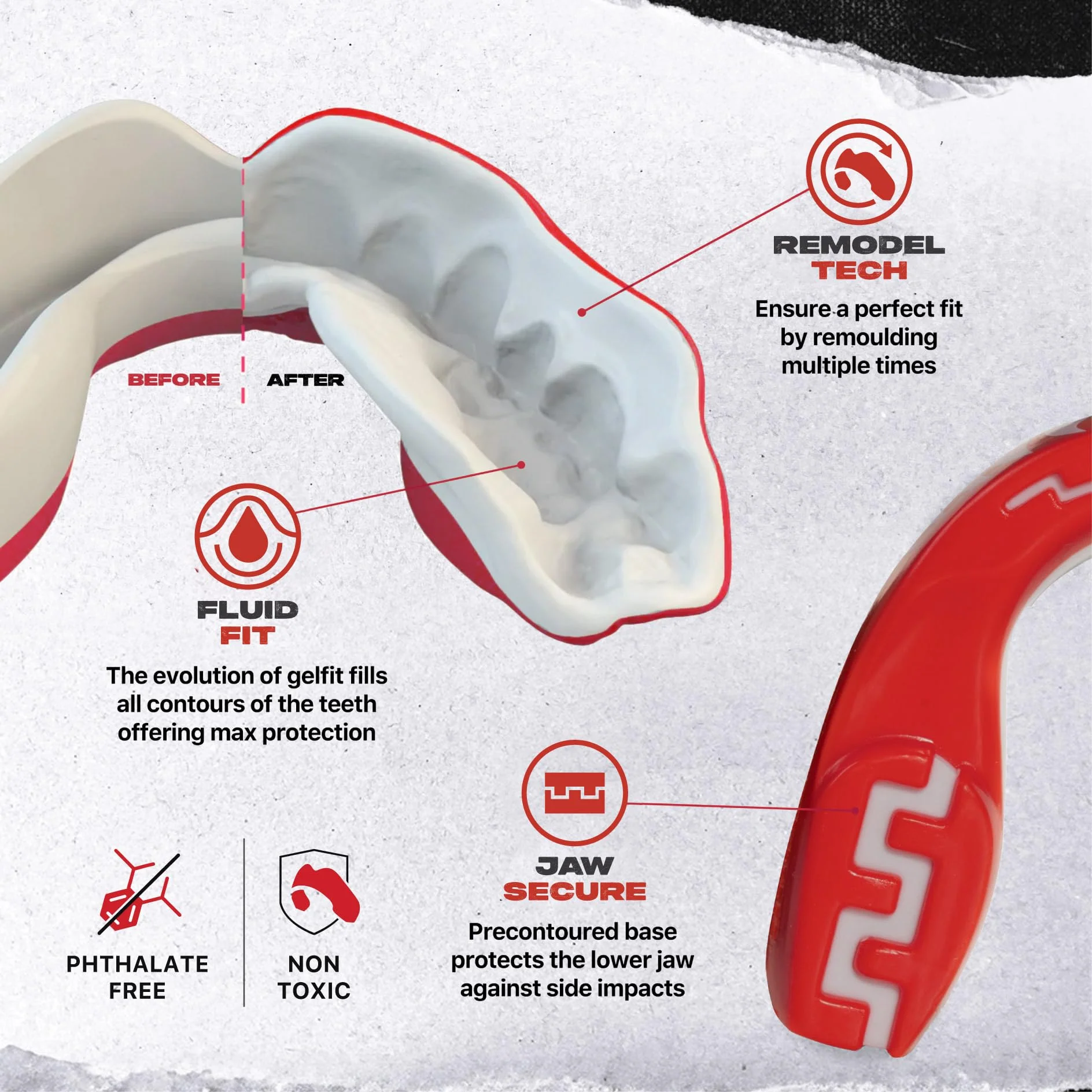 SAFEJAWZ Mouth Guard, Dual Layer Mouthguard for Adults with Case, Easy Fit Remoldable Mouthpiece for Football, Boxing, Lacrosse, MMA, Basketball & All Contact Sports (Adult 12+ Years, Viper Red) Adults 12+ Years - Image 4