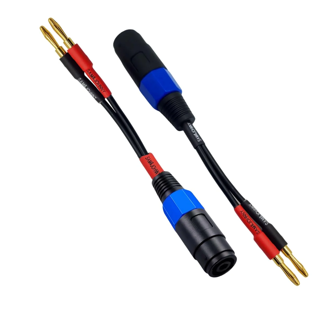 Sam&Johnny 4mm Banana Plug to Female Speakon Speaker Adapter Cable 12AWG, 6 Inch - Mono Speakon Female Jack to Banana Cable - 2 Pack