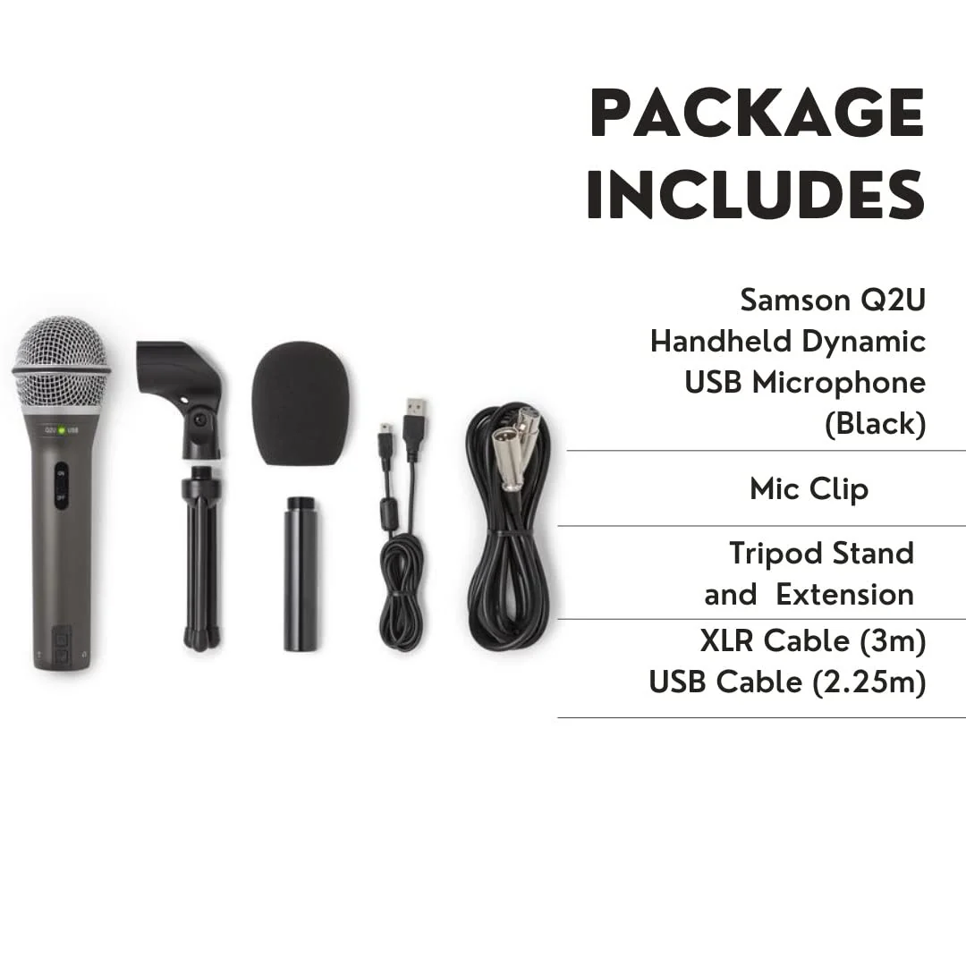 Samson Q2U USB/XLR Dynamic Microphone Recording and Podcasting Pack (Black) Grey - Image 7