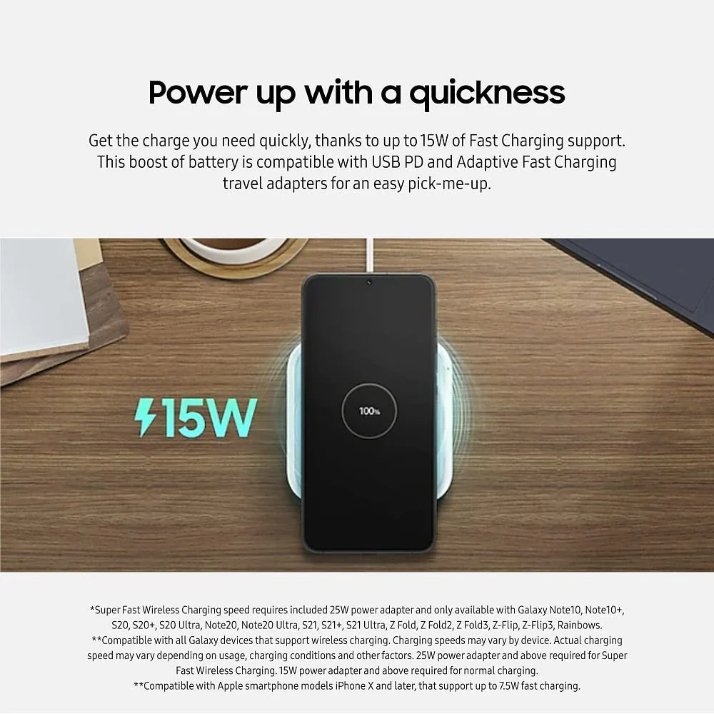 Samsung 15W Wireless Charger Single, Cordless Super Fast Charging Pad for Galaxy Phones and Devices, Compact Design, LED Indicator, USB C Cable Included, 2022, US Version, Grey Single Pad - Image 2