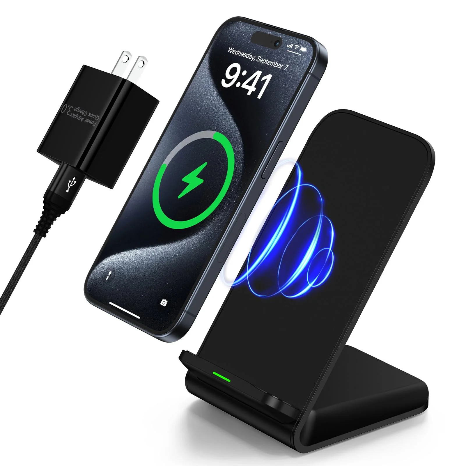 Samsung Wireless Charger Fast Charging Stand Desk Phone Charger Stand Android Charging Station for Samsung Galaxy S24 Ultra S24+ S24 S23 FE S22 S21 S20 S10 S9 S8,iPhone 15 Pro Max Plus 14 with Adapter Black