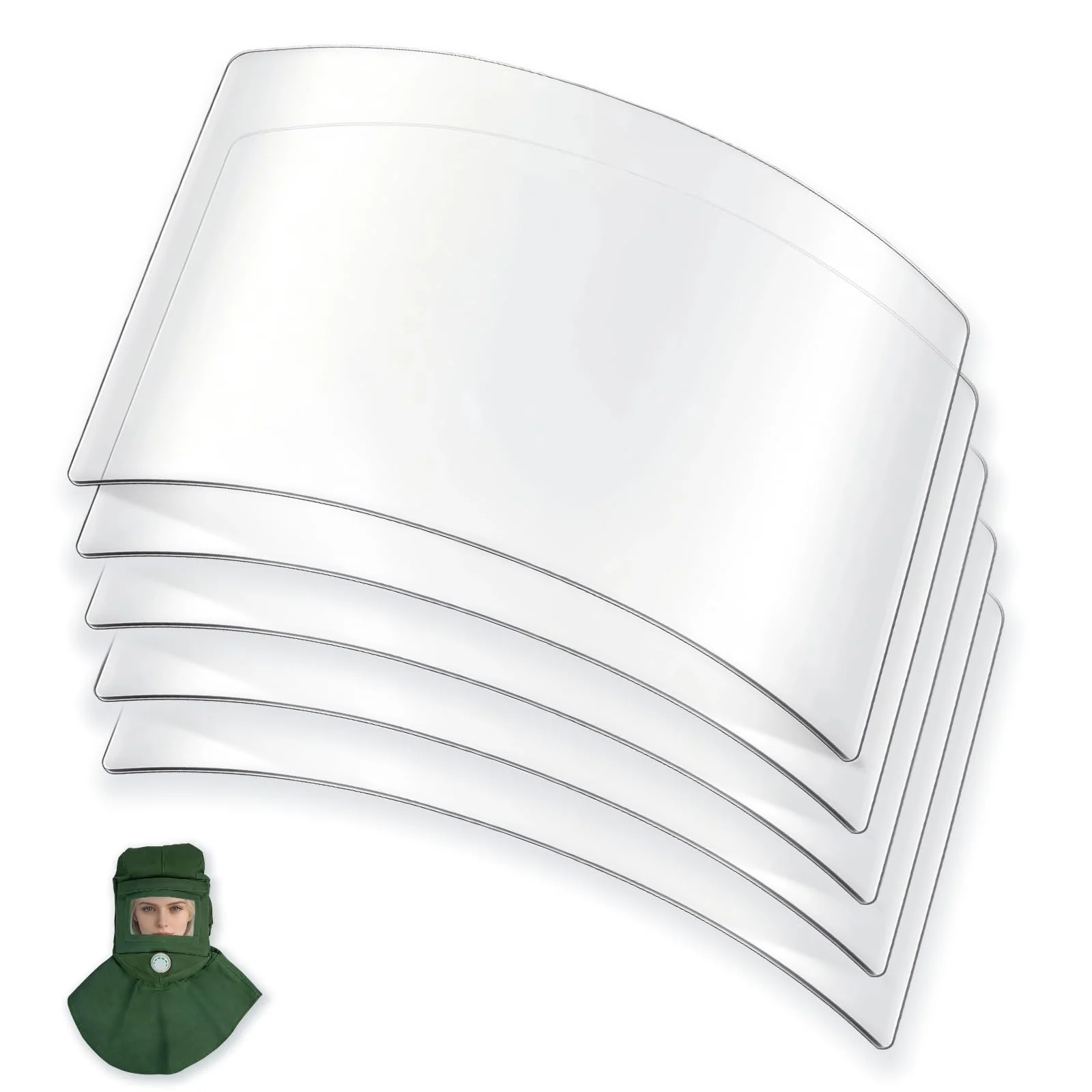 Sandblasting Hood Replacement Lens 5-Pack, Hardened Scratch-Resistant Polycarbonate for Painting, Dusting & Grinding