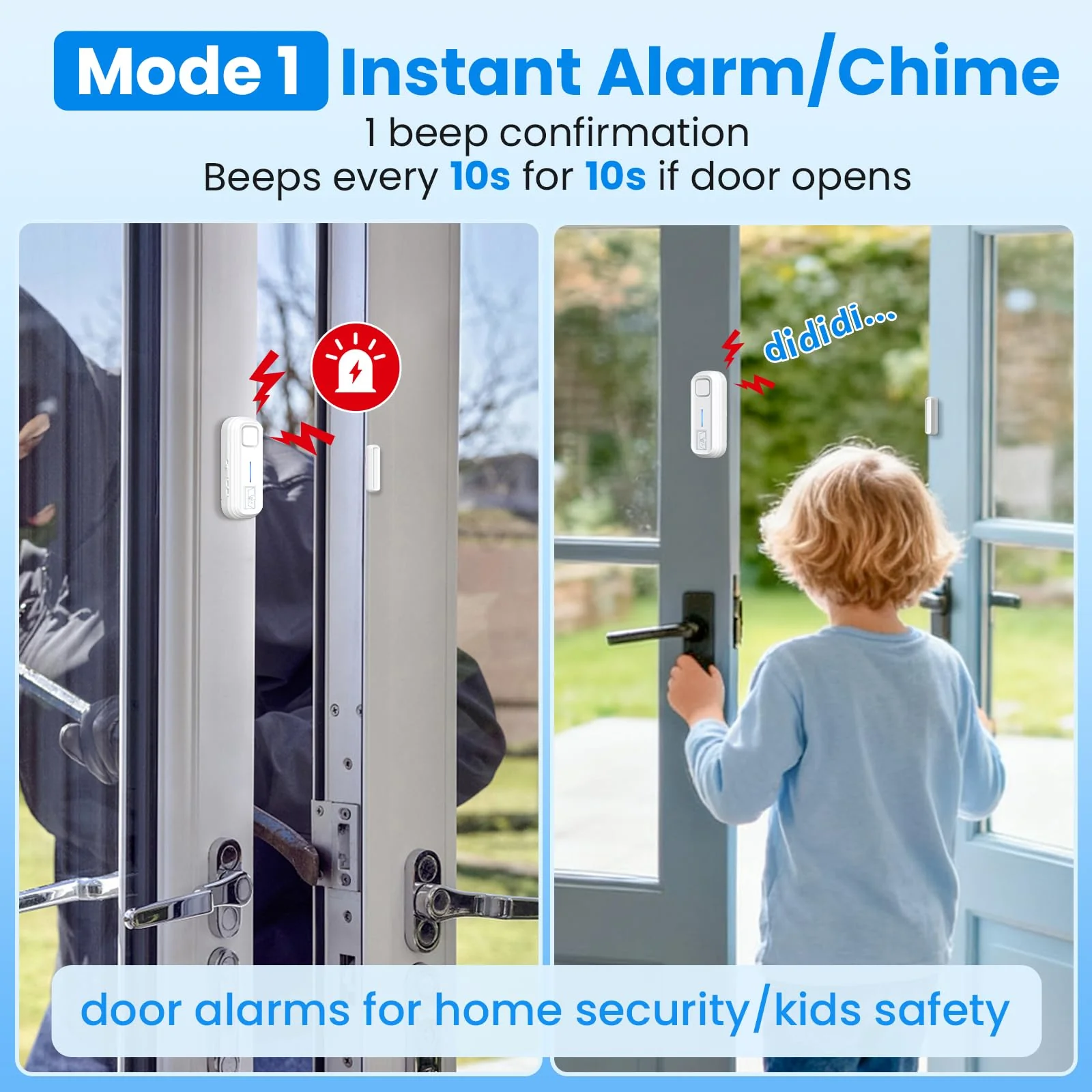 SanJie Door Left Open Alarm with Delay(Instant/30s/1min/2min/4min),Window Fridge Door Alarm for Kids Safety,Volume Adjustment Mute-120dB,2 Tones,5 Modes,Ajar Alert for Freezer Garage Home,3 Sensor 3 Sensors - Image 4