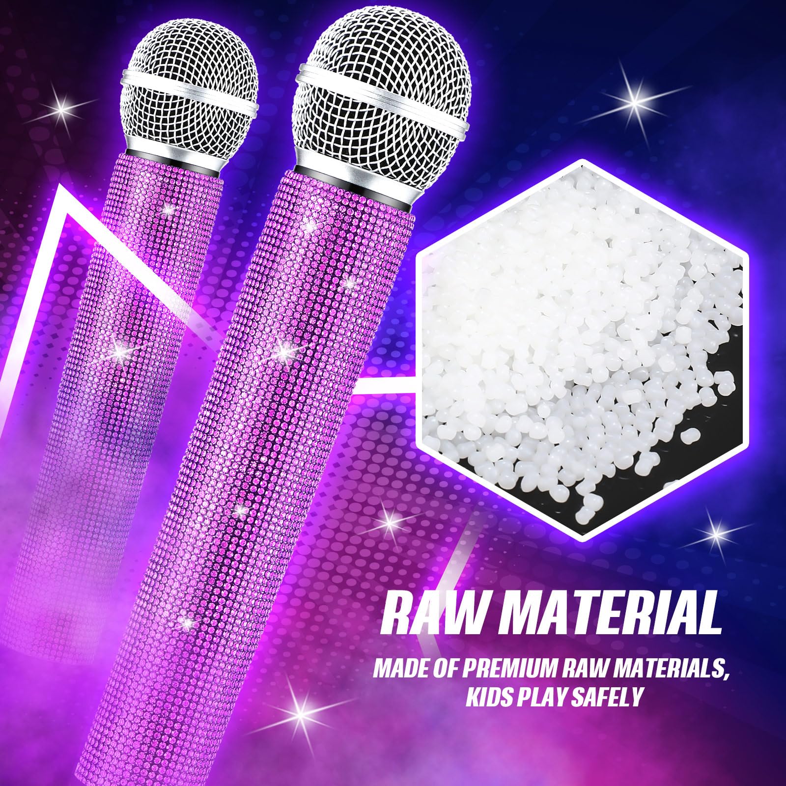 Sanwuta Fake Microphone Prop Sparkly Bling Rhinestones Microphone Prop Plastic Play Microphone Pretend Glitter Bedazzled Microphones for Disco Stage Living Broadcast Live Streaming Party (Purple) Purple - Image 2