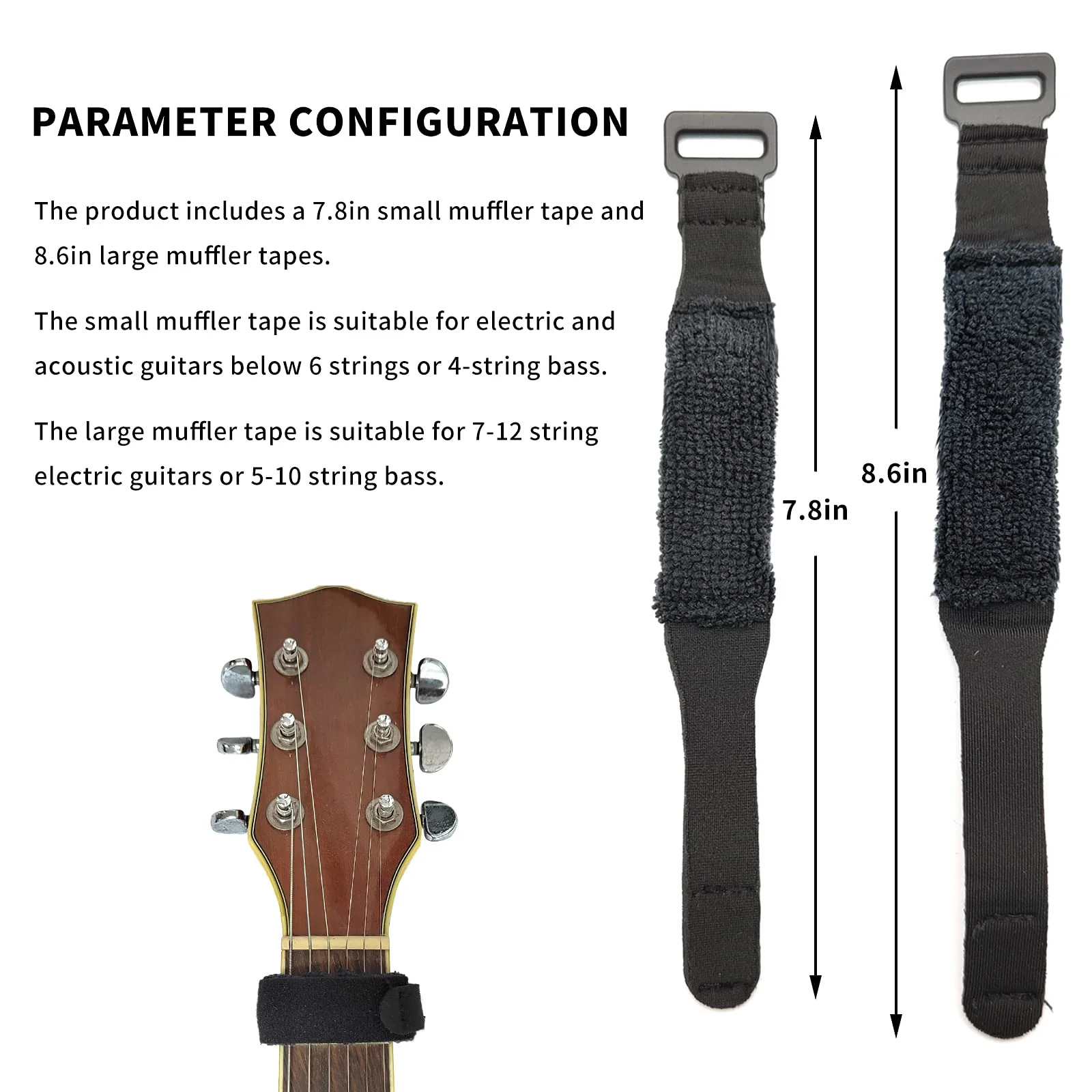 SAPHUE 2PCS Guitar String Mute Damper,Guitar String Cover Tape, Adjustable Bass Mute, Fingerboard Mute Tape, Musical Instrument Accessories（Black） black - Image 3