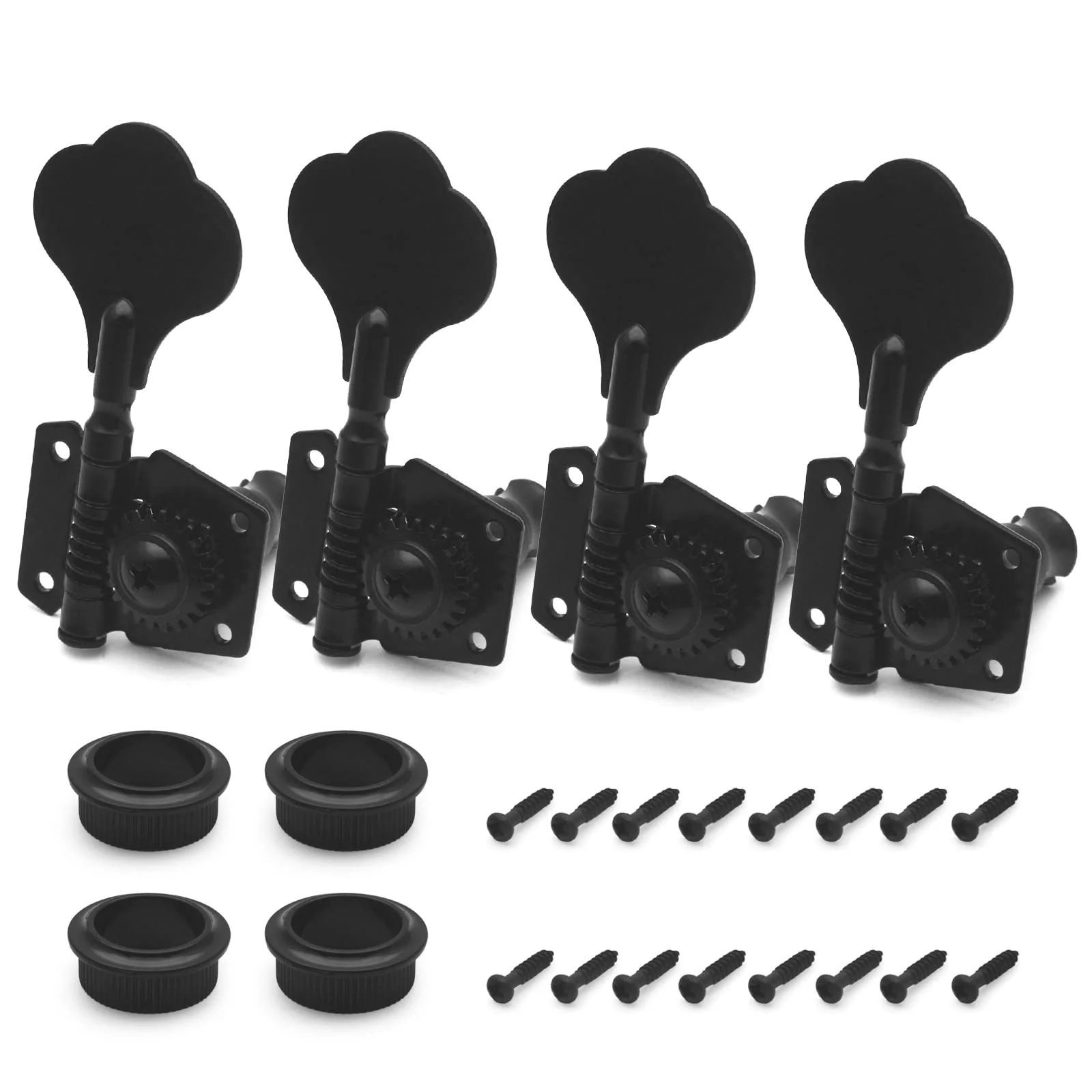 SAPHUE 4R Opened Electric Bass Guitar Tuning Pegs,1:24 Ratio Open Gear Tuning Key Pegs Machine Heads Tuners for Bass for Jazz Precision P Bass Replacement Swhmc Bass Tuning Pegs (Black, 4R) Black