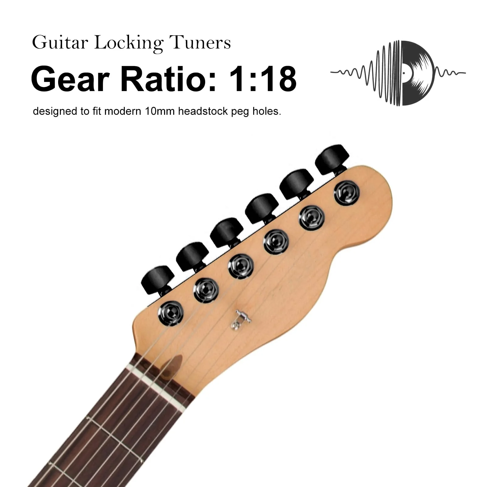 SAPHUE 6 In-line Guitar Locking Tuners Screw-Free 1:18 Locking Tuning Key Pegs Tuners Screw Less for Folk Classical Acoustic Electric Guitar (Black) Black - Image 4