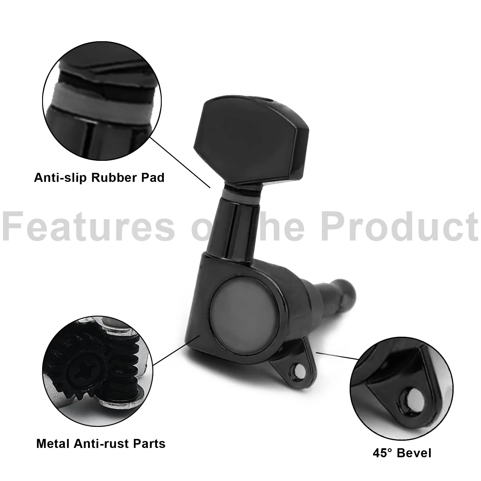SAPHUE 6 Pieces 3L3R Guitar tuner pegs,Big Square Sealed guitar tuning pegs tuners machine heads,Electric Guitar (Black) Acoustic Black - Image 2