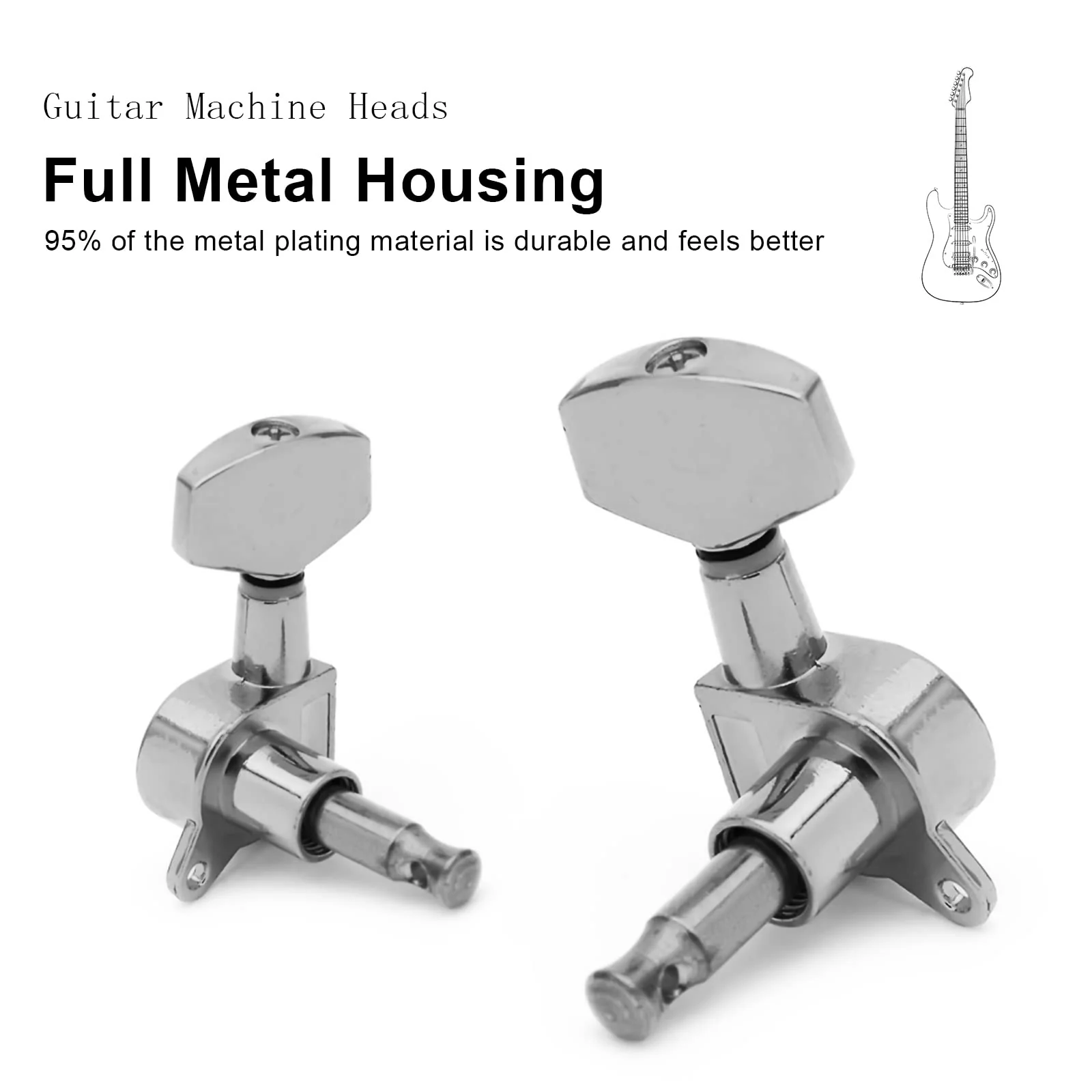 SAPHUE 6 Pieces 6R Guitar tuner pegs,Big Square Sealed guitar tuning pegs tuners machine heads,for Acoustic or Electric Guitar (Chrome) Chrome - Image 3