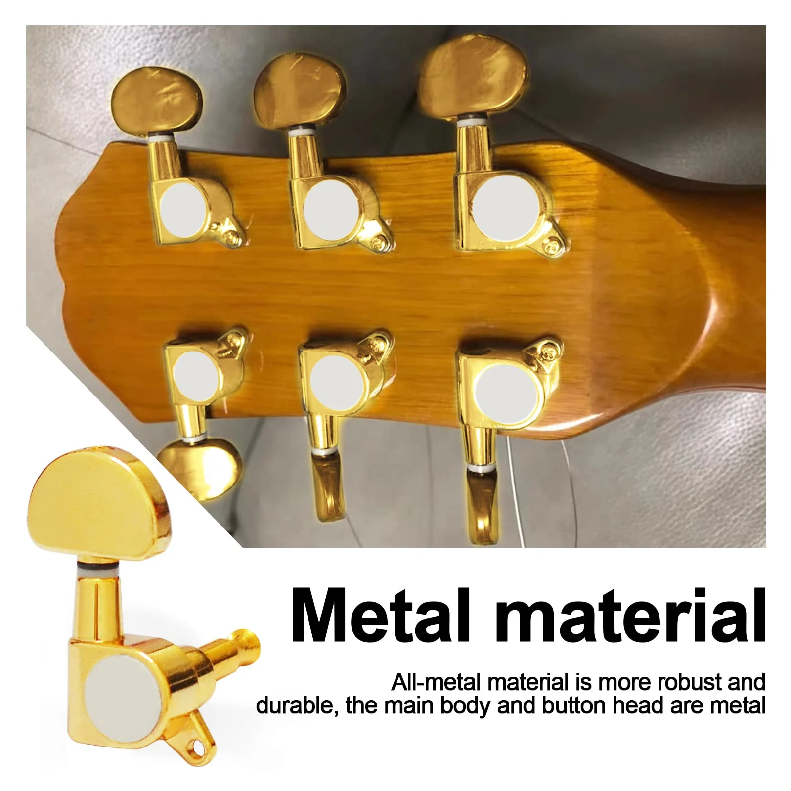SAPHUE 6 Pieces 6R Guitar tuner pegs,Guitar Sealed Fan-shaped Tuning Pegs Tuner Machine Heads for Acoustic Electric Guitar Guitar Parts. (Gold) Gold - Image 2