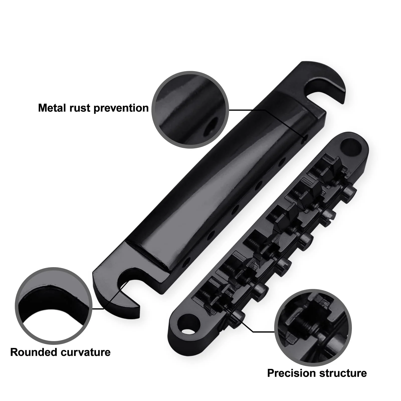 SAPHUE A Set of String Saddle Tune-O-Matic Bridge and Tailpiece with Studs for GB LP Style Electric Guitar (Black) Black - Image 2