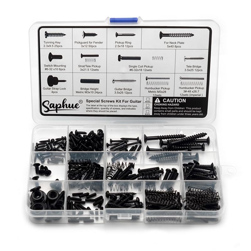 SAPHUE Guitar Screw Kit,201pcs Telecaster Kit, Pickguard Screws， Switch Plate Screws,For Fender/Tele/Strat/Sq,Tuner,Machine Head, Neck Plate,Guitar Strap End Pins,Pickup,Bridge, Guitar Repair Kit multi-size Black - Image 6