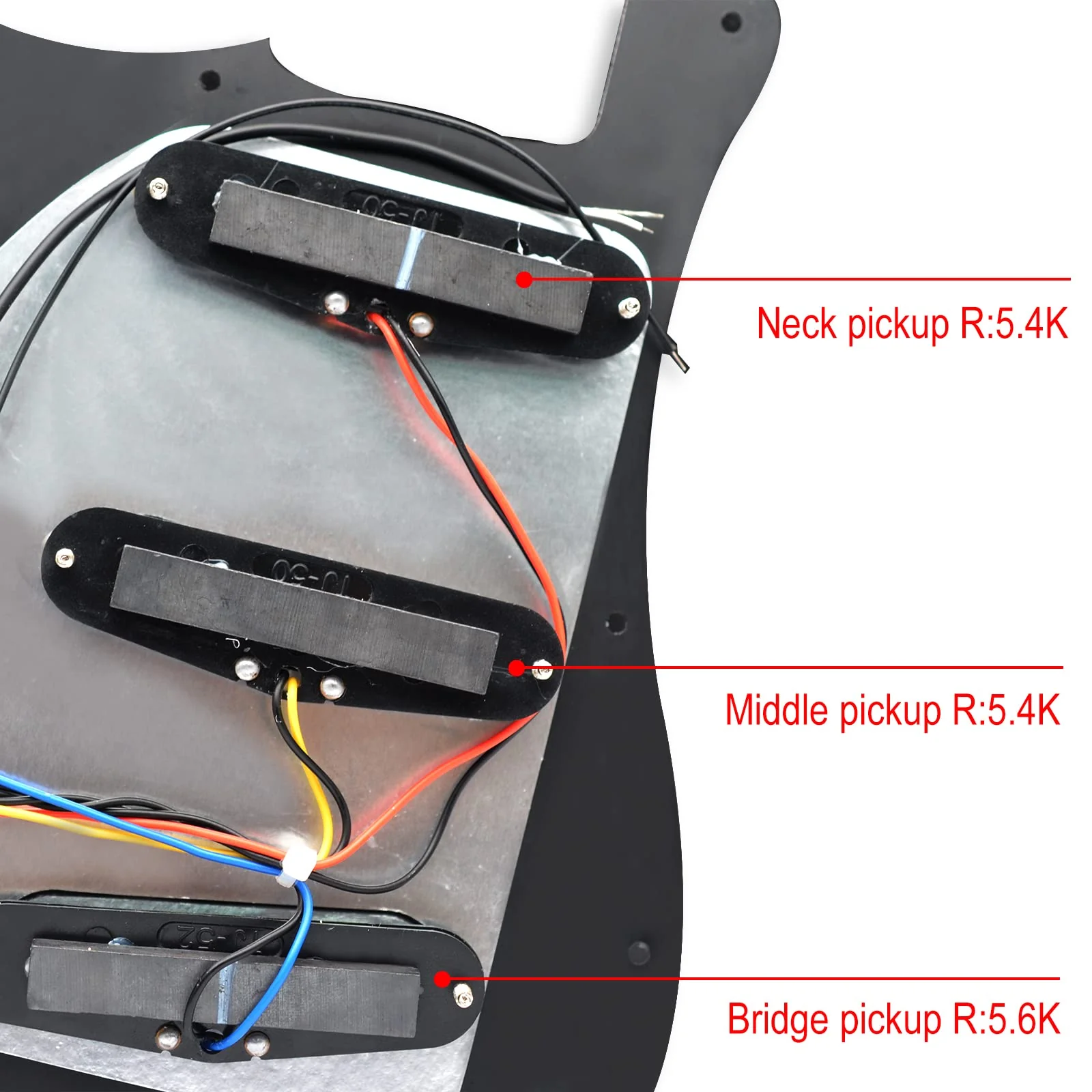 SAPHUE Prewired ST Pickguard SSS 3 Single Coil Pickups Adjustable Big Screws Loaded Electric Guitar Pickguard for Fender Strandard Straocaster Guitar Parts (Black) Black - Image 3