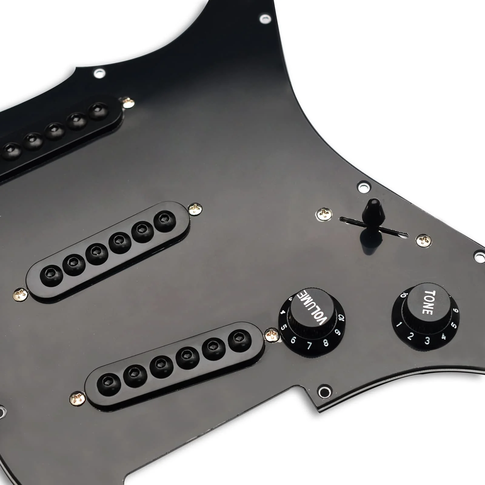 SAPHUE Prewired ST Pickguard SSS 3 Single Coil Pickups Adjustable Big Screws Loaded Electric Guitar Pickguard for Fender Strandard Straocaster Guitar Parts (Black) Black - Image 6