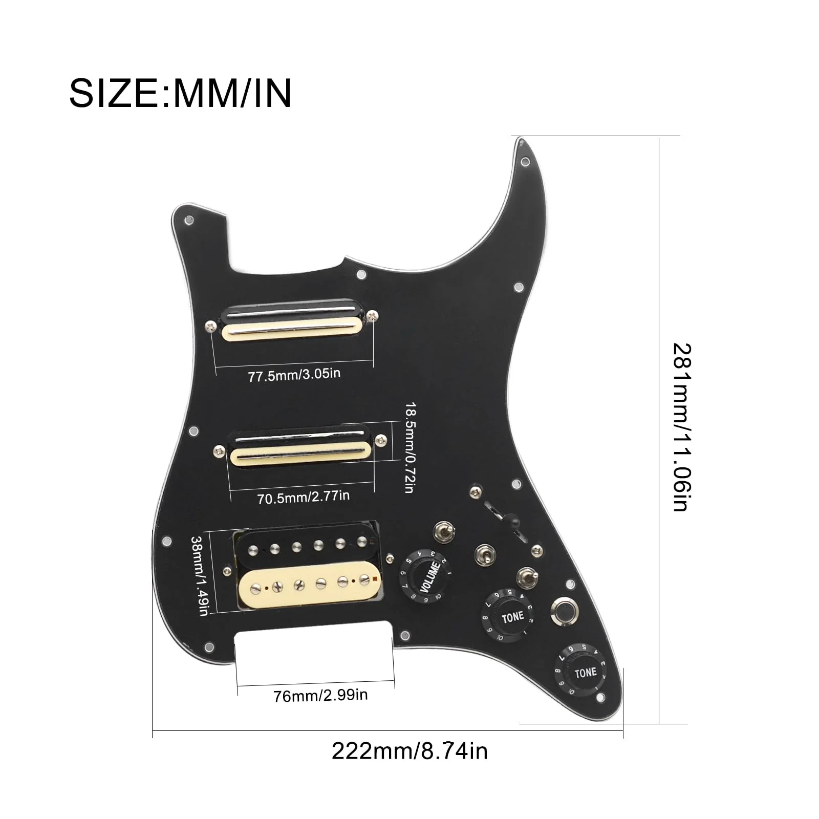 SAPHUE SSH-Coil Splitting Electric Guitar Pickguard Two Mini Humbucker + ONE Humbucker(9K/9K/15K)+Silence Switch Loaded Prewired Scratchplate (Black) Black+Zebra - Image 2