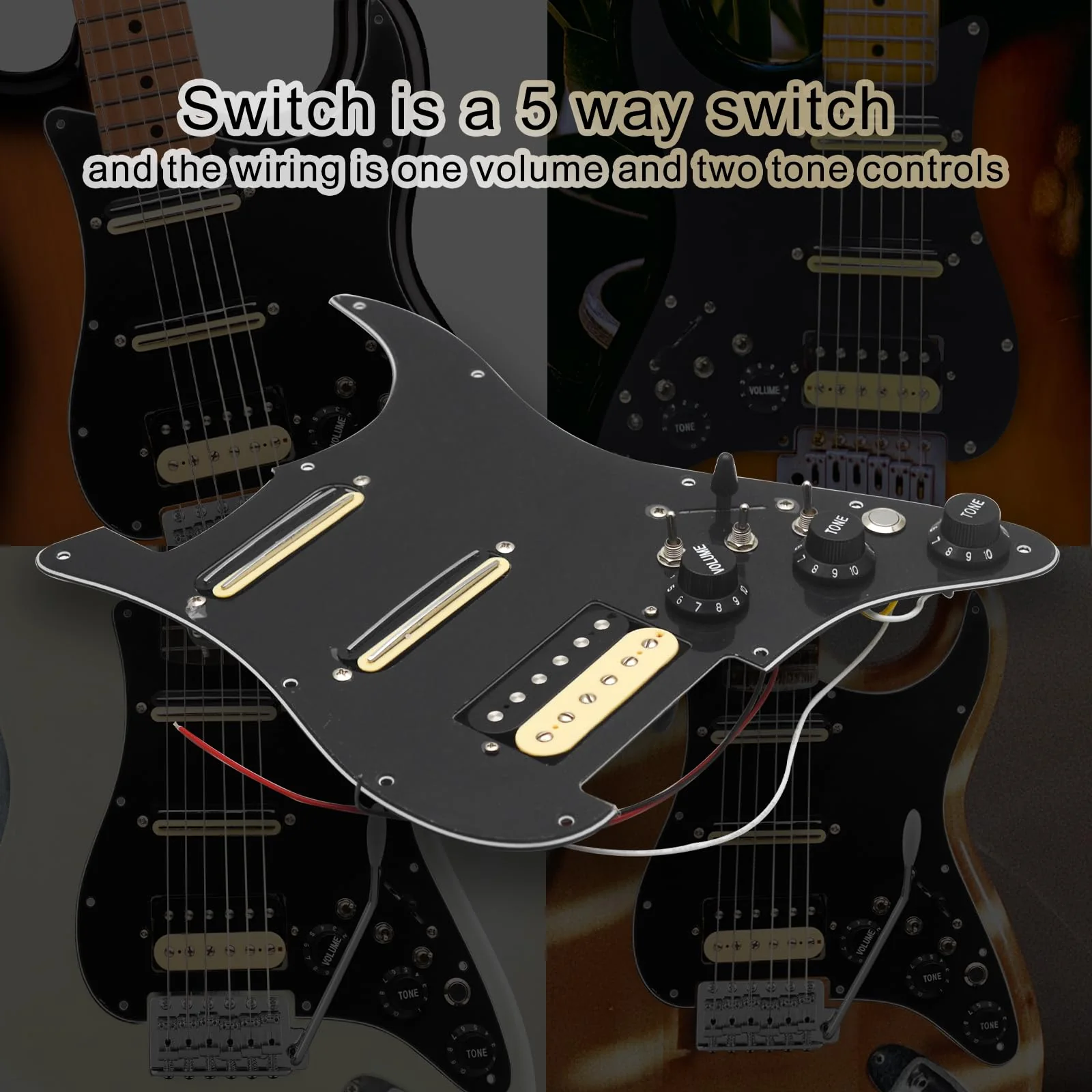 SAPHUE SSH-Coil Splitting Electric Guitar Pickguard Two Mini Humbucker + ONE Humbucker(9K/9K/15K)+Silence Switch Loaded Prewired Scratchplate (Black) Black+Zebra - Image 8