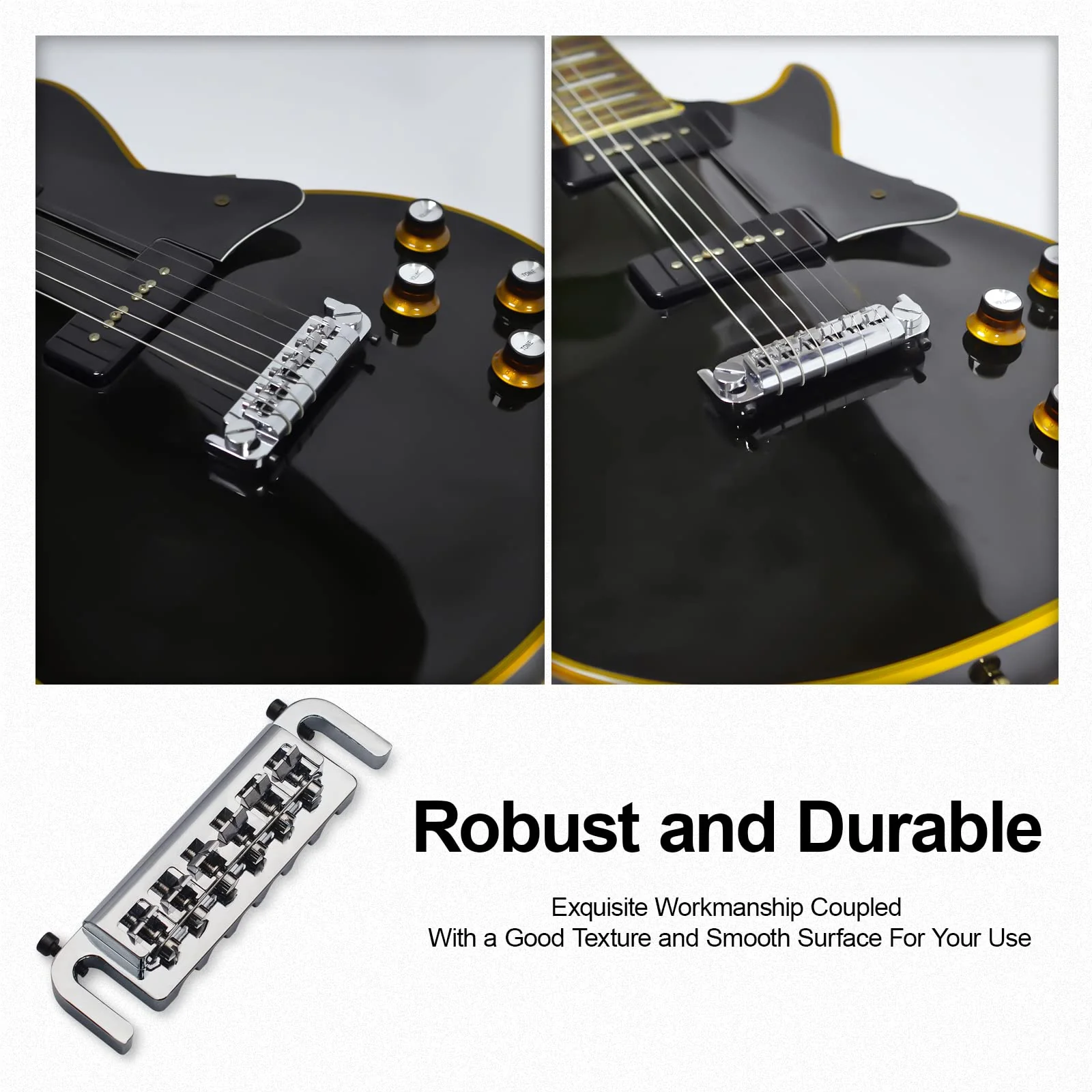SAPHUE Wraparound Bridge Tailpiece Intonatable Combo Bridge Tailpiece for Solid-body Electric Guitar (Chrome) Chrome - Image 4