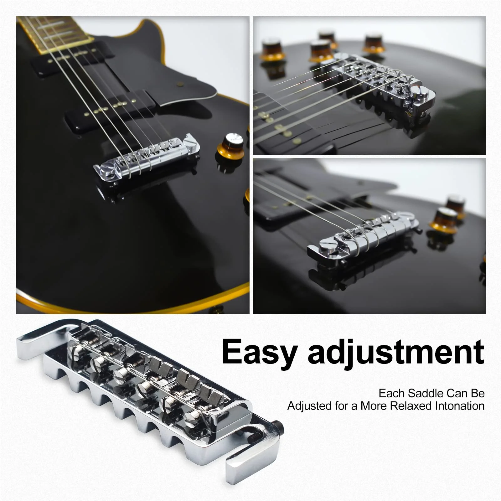 SAPHUE Wraparound Bridge Tailpiece Intonatable Combo Bridge Tailpiece for Solid-body Electric Guitar (Chrome) Chrome - Image 5