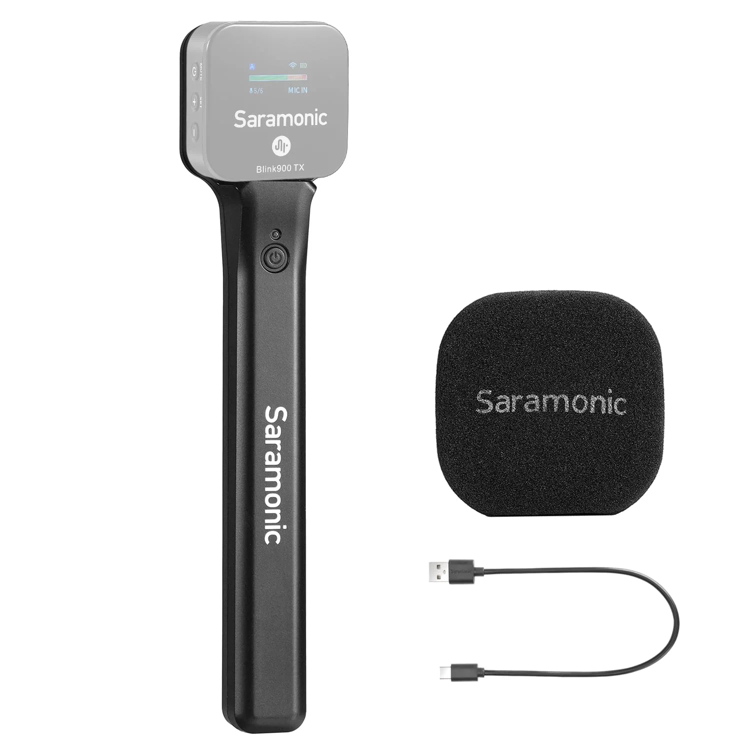Saramonic Blink900 HM Handheld Microphone Holder for Blink900 TX Transmitter, USB Type-C, ABS Plastic and Metal, 1100mAh Battery, 2-Year Warranty HM.