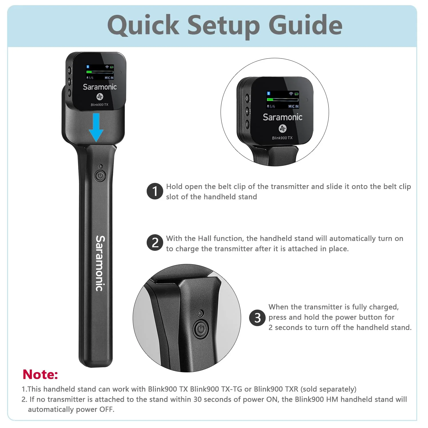Saramonic Blink900 HM Handheld Microphone Holder for Blink900 TX Transmitter, USB Type-C, ABS Plastic and Metal, 1100mAh Battery, 2-Year Warranty HM. - Image 8