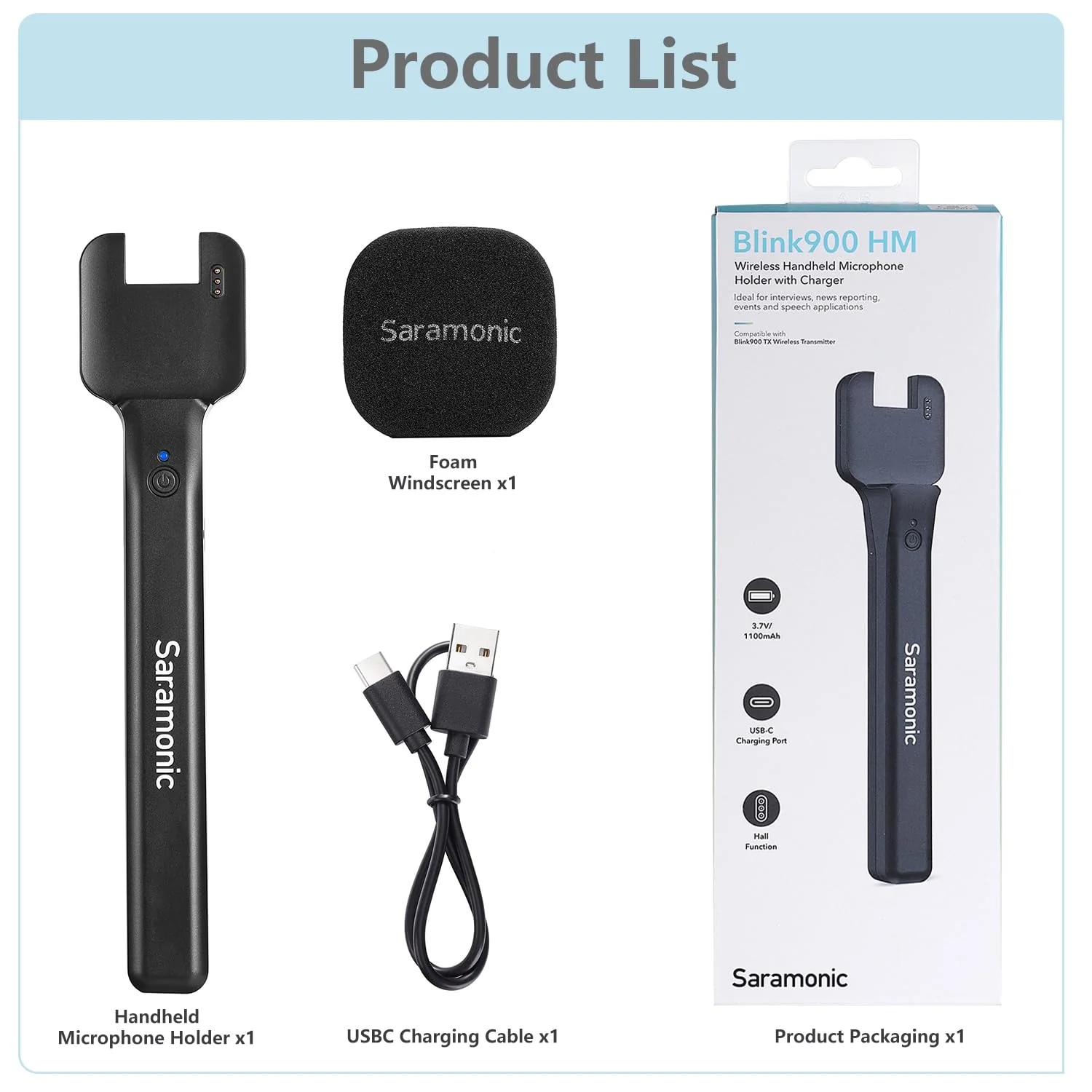 Saramonic Blink900 HM Handheld Microphone Holder for Blink900 TX Transmitter, USB Type-C, ABS Plastic and Metal, 1100mAh Battery, 2-Year Warranty HM. - Image 9