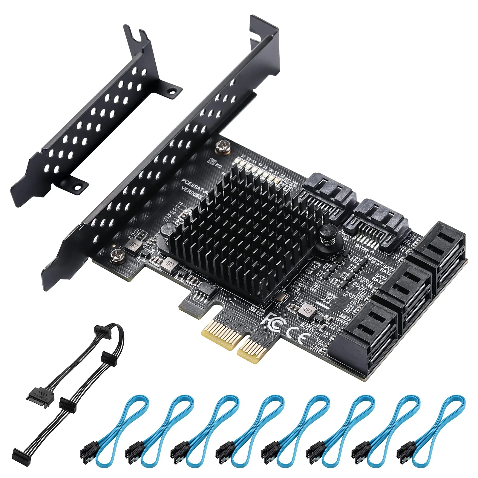 SATA 3.0 Controller Expansion Card, 8-Port PCIE SATA Card, PCI-E X1 3.0 Gen3 (6Gbps) Controller Card for Windows 10/8/Ubuntu (ASM1064 + JMB575)