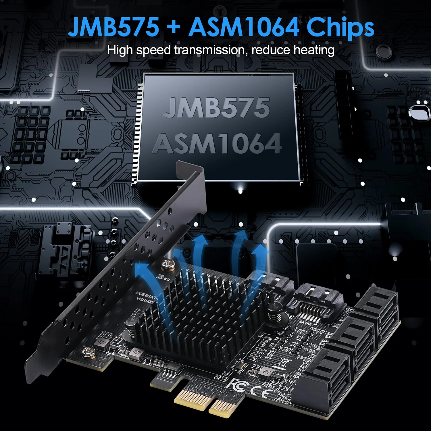 SATA 3.0 Controller Expansion Card, 8-Port PCIE SATA Card, PCI-E X1 3.0 Gen3 (6Gbps) Controller Card for Windows 10/8/Ubuntu (ASM1064 + JMB575) - Image 6