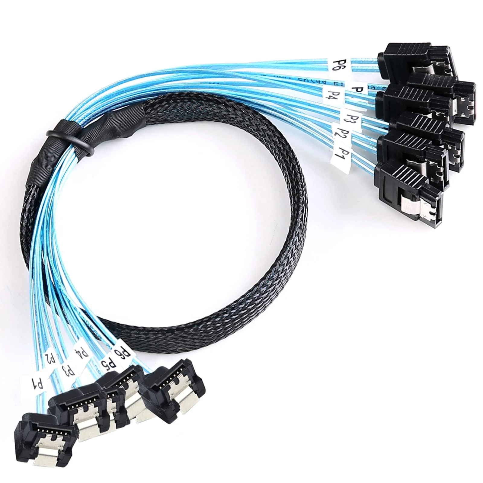 SATA-III Cable:0.5M 6Pcs/Set-SATA Cable 90-Degree Right-Angle SATA-Data Cable SAS/SATA-6Gbps Cable for Server-Raid SDD HDD CD DVD Drives (1.6FT) 6 Pcs/set 0.5m
