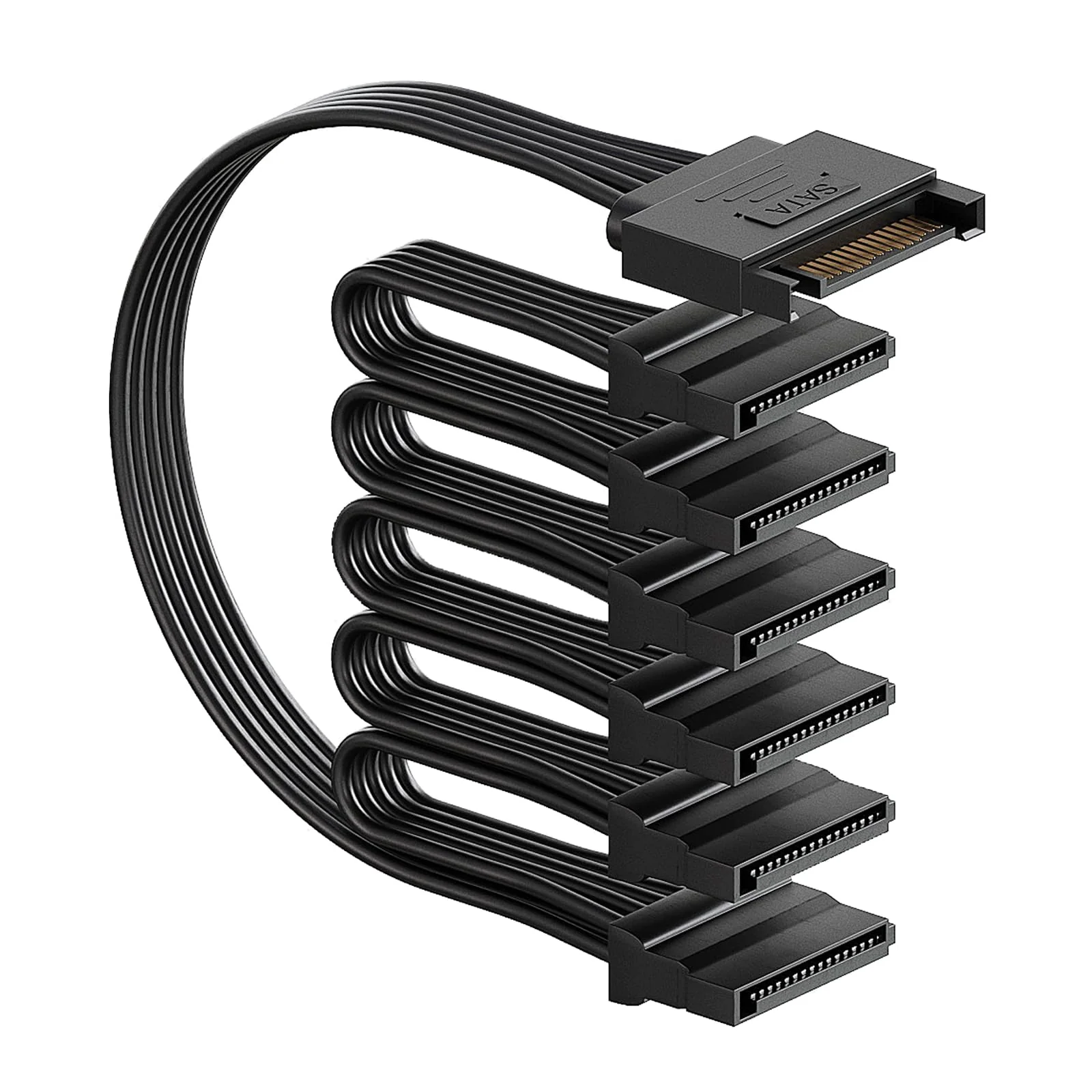 sata Power Splitter Cable 6 Way, 15 Pin SATA to 6 SATA Power Cable for HDD、SSD、Optical Drives, sata Cables, sata Power Connector Supply Extension Cable, Black