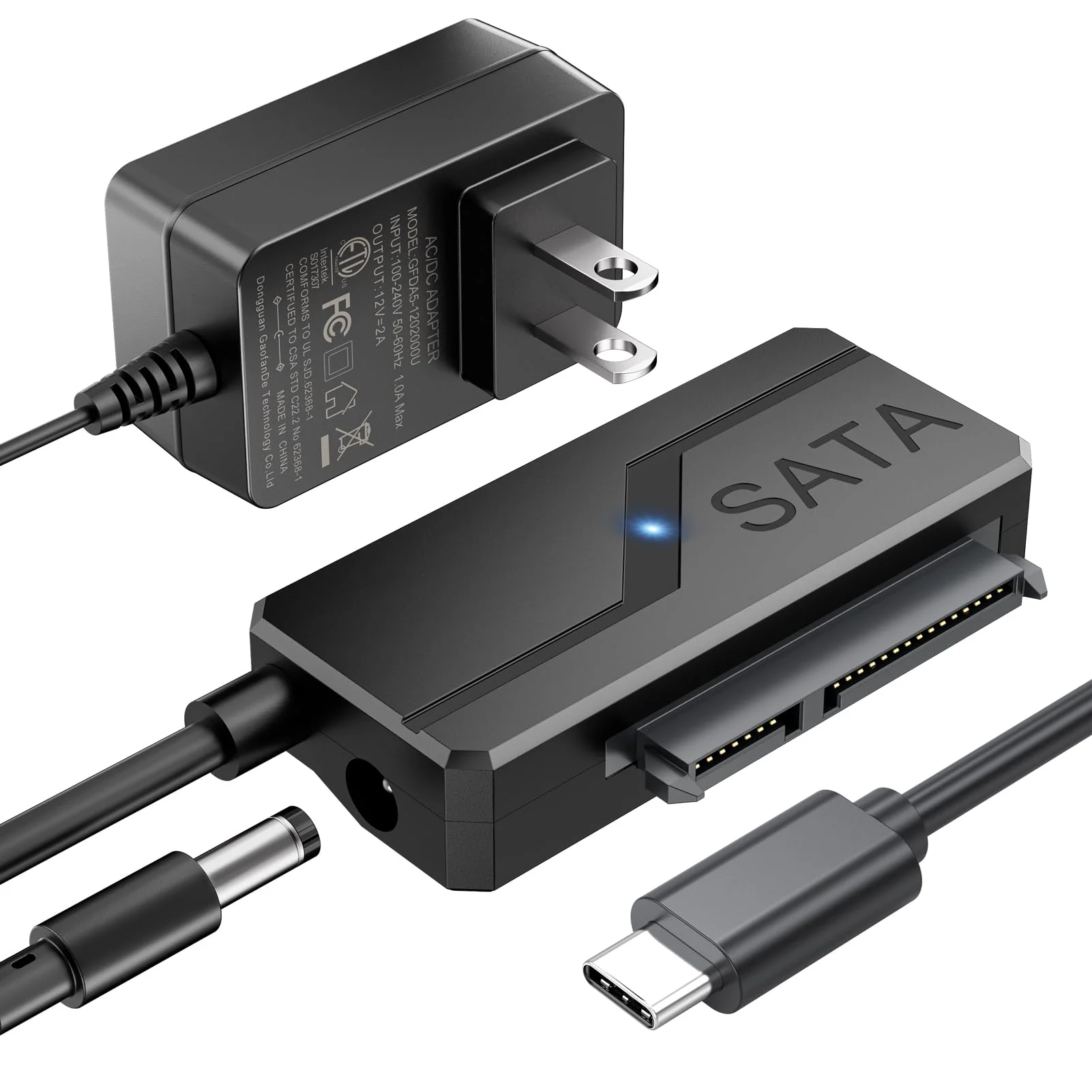 SATA to USB C Adapter with Power, 5Gbps USB C to SATA Converter with 24W Adapter, External Hard Drive Type C Cable for 2.5" HDD/SSD & 3.5"HDD Up to 20TB Support UASP Seagate WD Hitachi Toshiba 1 SATA to USB C with Power