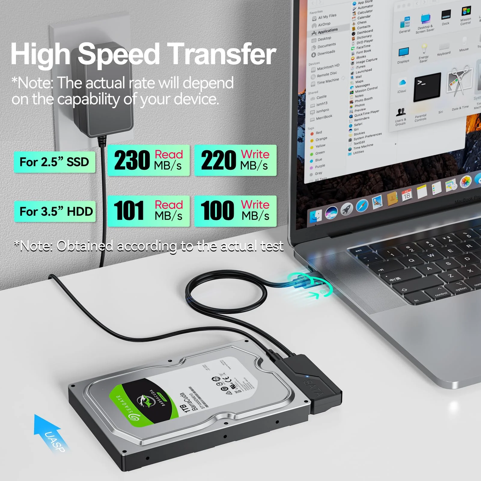 SATA to USB C Adapter with Power, 5Gbps USB C to SATA Converter with 24W Adapter, External Hard Drive Type C Cable for 2.5" HDD/SSD & 3.5"HDD Up to 20TB Support UASP Seagate WD Hitachi Toshiba 1 SATA to USB C with Power - Image 2