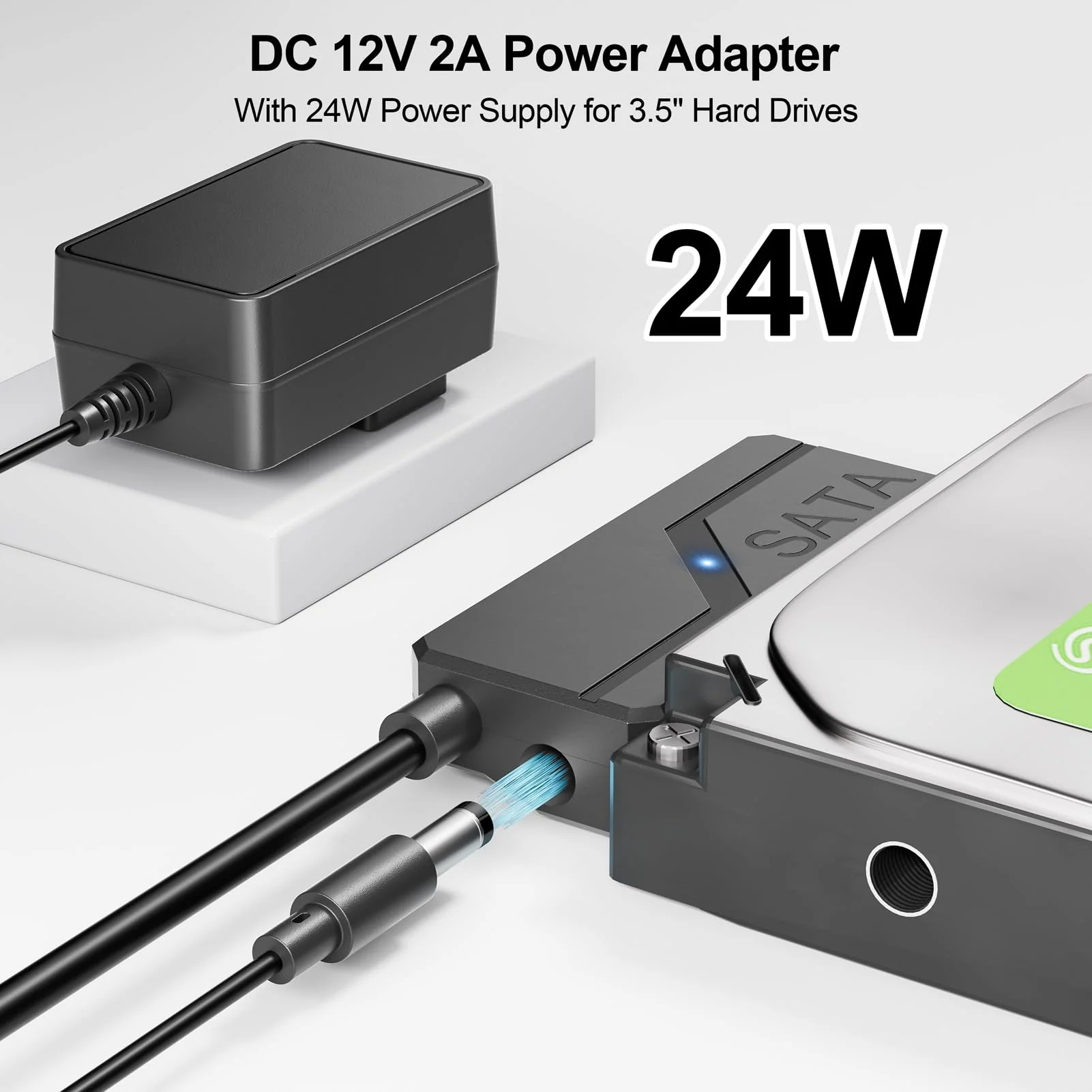 SATA to USB C Adapter with Power, 5Gbps USB C to SATA Converter with 24W Adapter, External Hard Drive Type C Cable for 2.5" HDD/SSD & 3.5"HDD Up to 20TB Support UASP Seagate WD Hitachi Toshiba 1 SATA to USB C with Power - Image 4