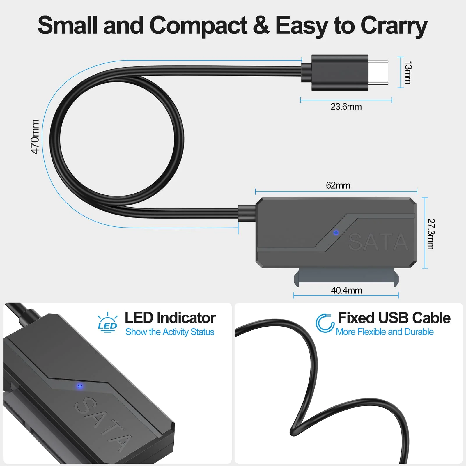 SATA to USB C Adapter with Power, 5Gbps USB C to SATA Converter with 24W Adapter, External Hard Drive Type C Cable for 2.5" HDD/SSD & 3.5"HDD Up to 20TB Support UASP Seagate WD Hitachi Toshiba 1 SATA to USB C with Power - Image 5