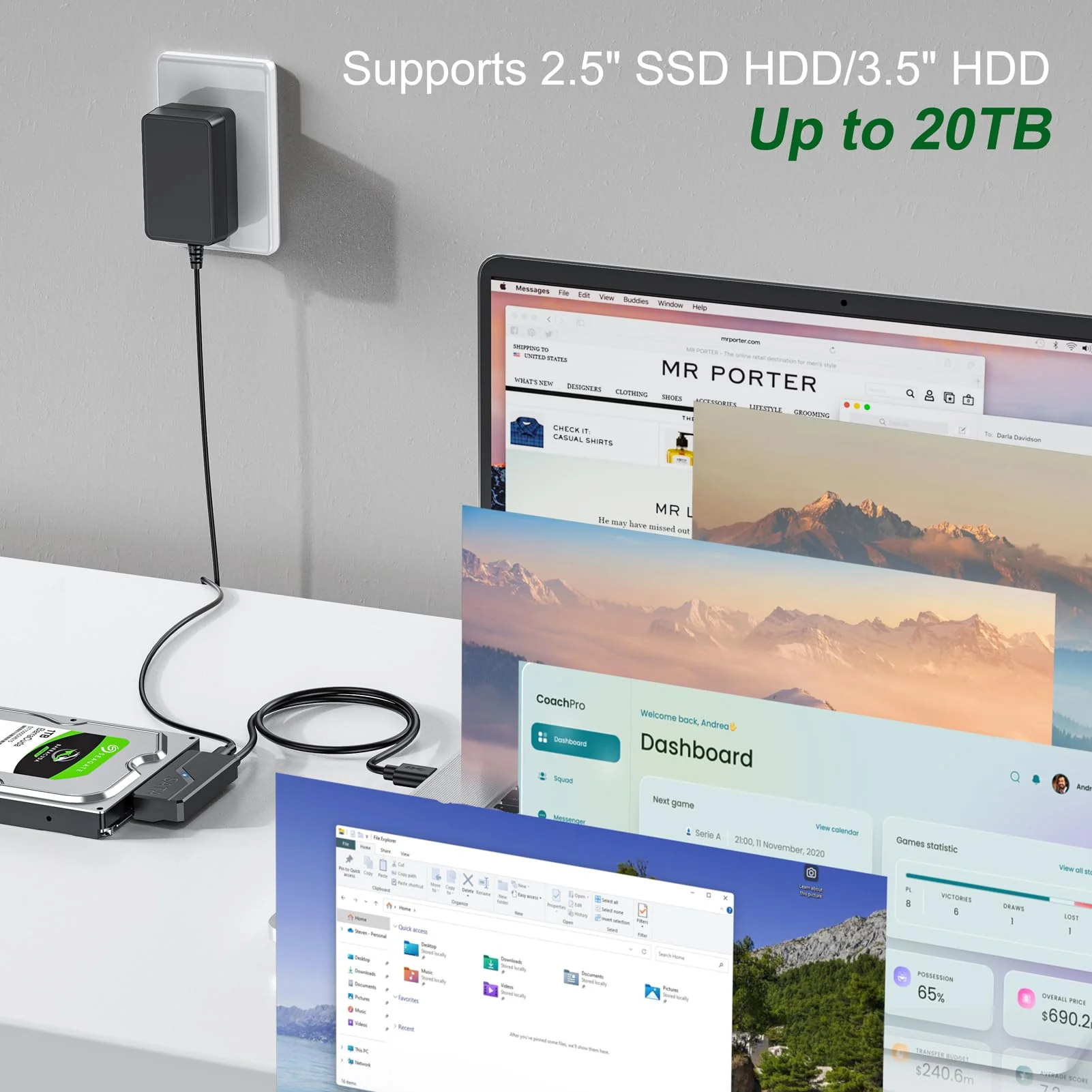 SATA to USB C Adapter with Power, 5Gbps USB C to SATA Converter with 24W Adapter, External Hard Drive Type C Cable for 2.5" HDD/SSD & 3.5"HDD Up to 20TB Support UASP Seagate WD Hitachi Toshiba 1 SATA to USB C with Power - Image 6