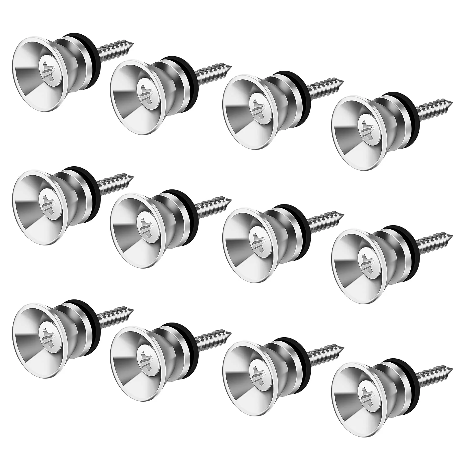 SAVITA 12 Pieces 0.9x0.5 Guitar Strap Locks and Buttons Set, Strong Metal Guitar End Pins with Screws and Rubber Blocks for Acoustic Electric Classical Guitar, Bass Ukulele (Silver) Silver