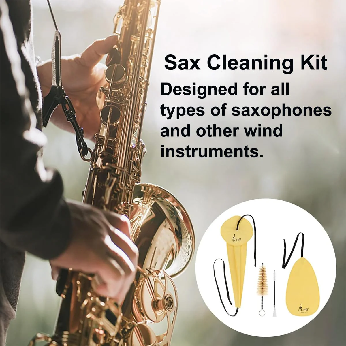 Saxophone Cleaning Cloth, Alto Saxophone Cleaning Kit with Saxophone Cleaning Cloth, Sax Neck Cleaning Swab, Mouthpiece Brush, Dusting Brush for Flute and Woodwind Instruments Yellow - Image 7