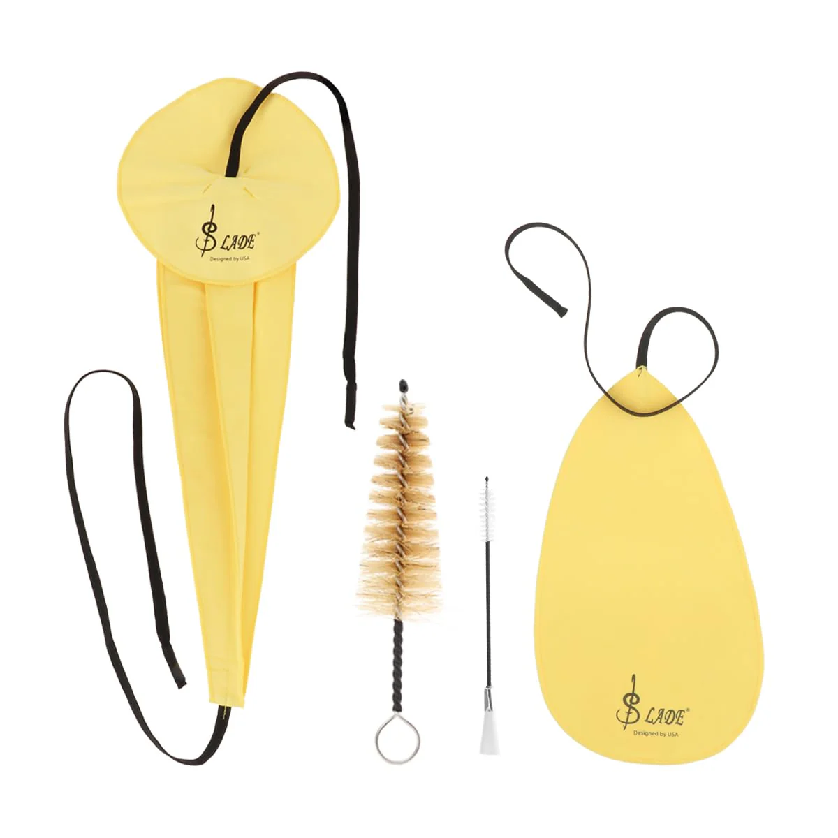 Saxophone Cleaning Cloth Kit, 4 in 1 Saxophone Cleaning Swab Kit, Including Cleaning Swab and Mouthpiece Brush for Alto Tenor Soprano Sax and Other Wind & Woodwind Instruments (Yellow) Yellow