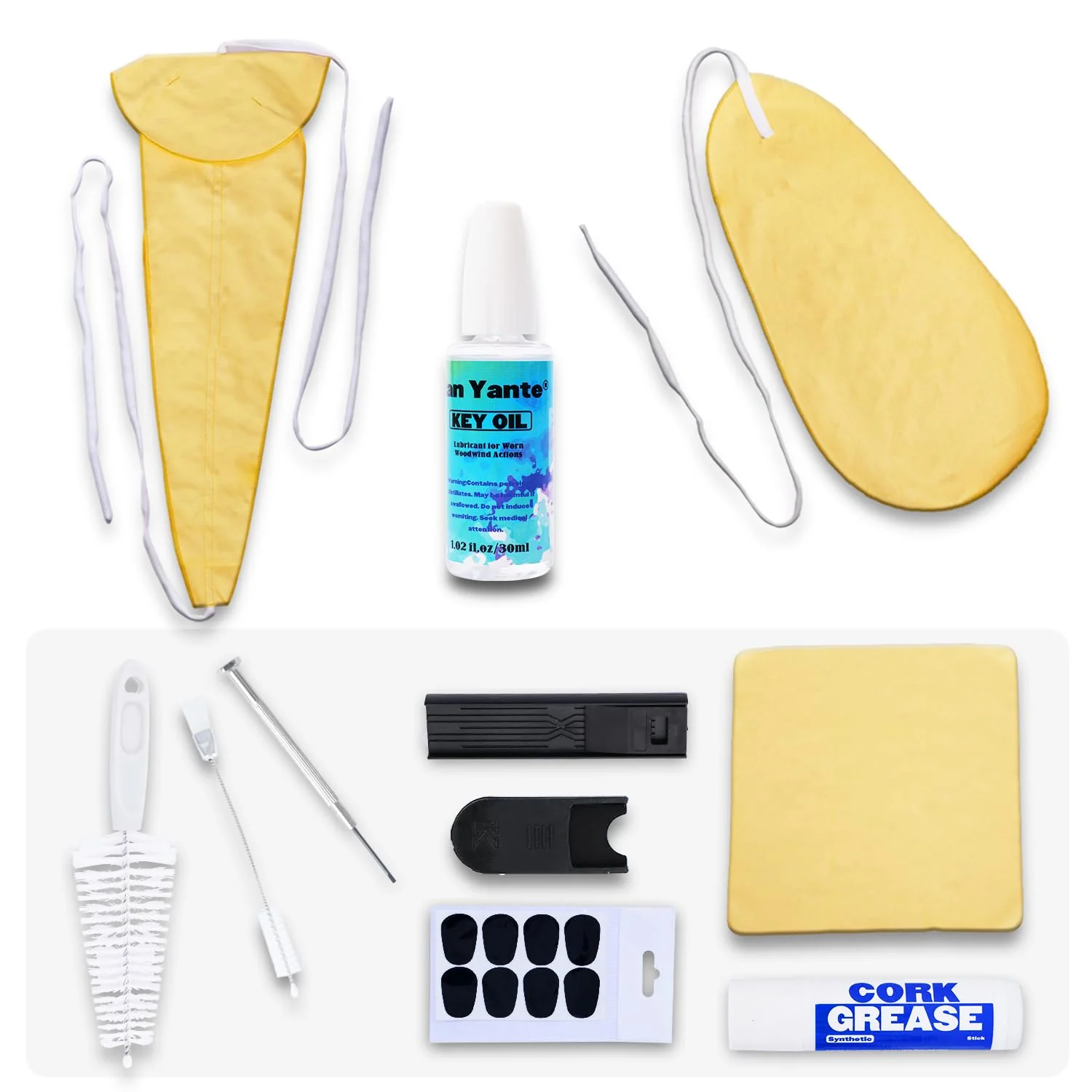 Saxophone Cleaning Kit for Alto Tenor Sax - 11-in-1 Smooth Pull-Through Maintenance Set with Mouthpiece Brush, Key Oil, Cork Grease and Case - Woodwind Instrument Care for Students