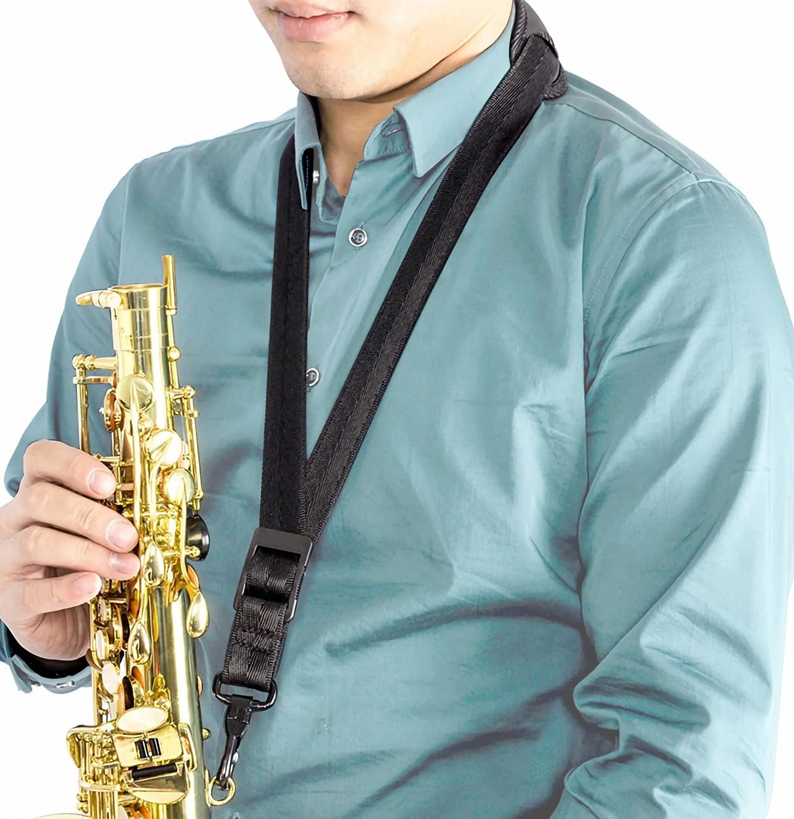 Saxophone Neck Strap, Soft Adjustable Sax Leather Padded for Alto Tenor Soprano Baritone Sax, Clarinet Black-2 - Image 6