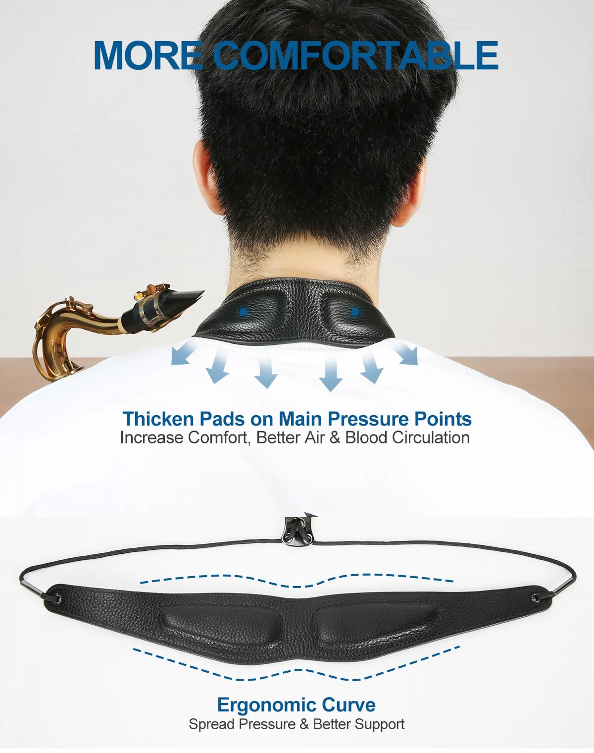 Saxophone Neck Strap with Adjustable Length, Ergonomic Soft Pads & Design - Robust Soprano, Tenor, Alto Saxophone Strap with Metal Adjuster & Swivel Hook, Perfect Saxophone Accessories Gift - Image 6