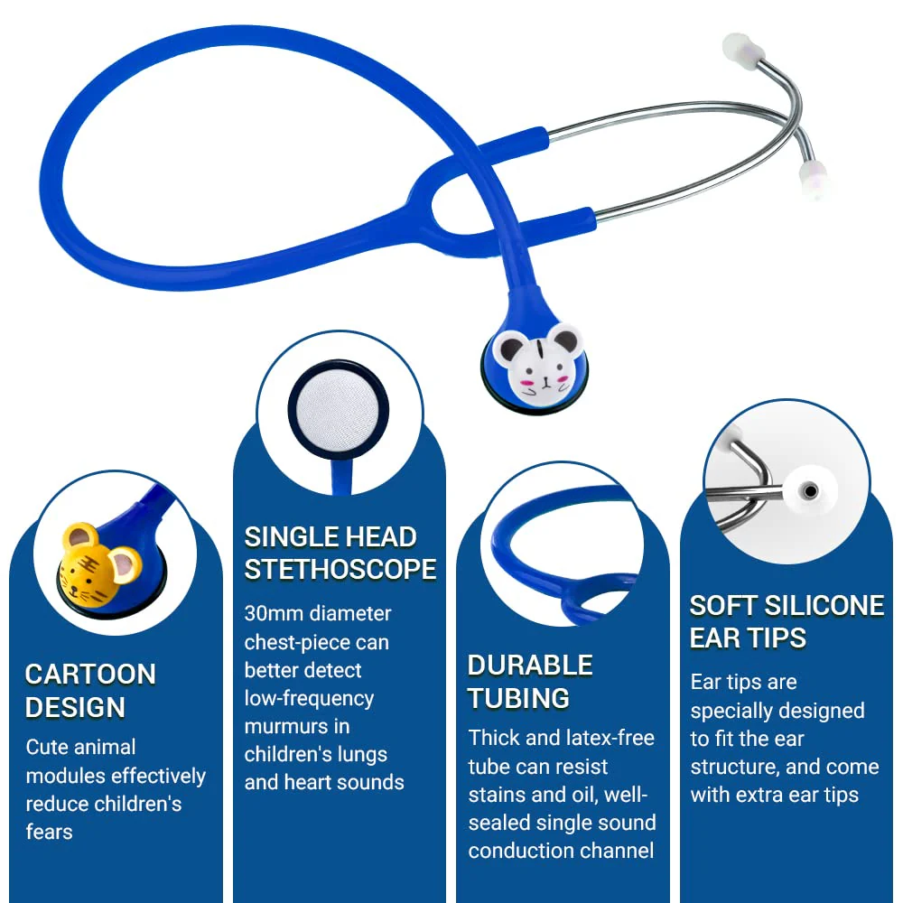 SCIAN HS-30Q Children's Stethoscope with Multiple Colours, Cartoon Animals Design Stethoscope for Clinician, Nurse, Home Use (Blue) Blue - Image 5
