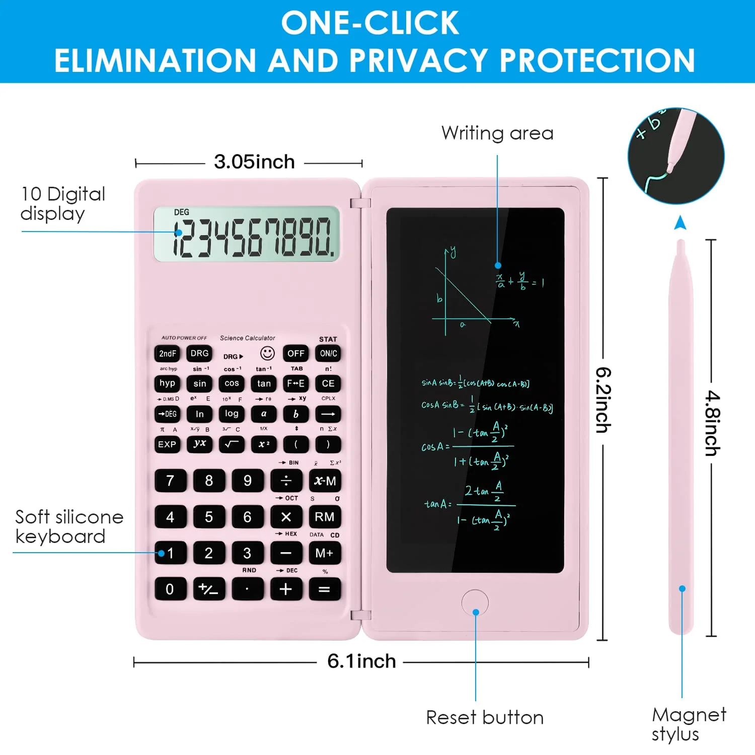 Scientific Calculators for Students, 10-Digit Large Screen, Math Calculator with Notepad, Classroom Must Haves for Middle High School Supplies & College （Pink Pink - Image 3