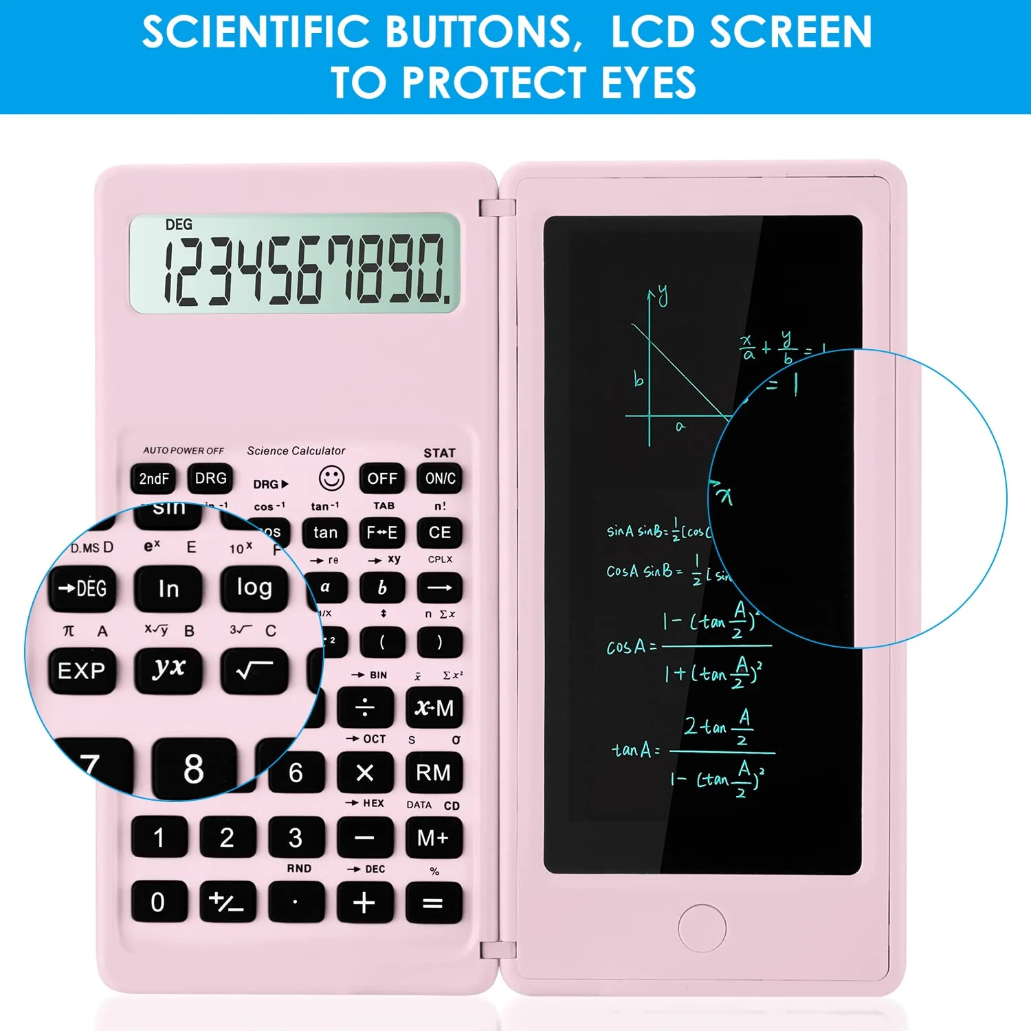 Scientific Calculators for Students, 10-Digit Large Screen, Math Calculator with Notepad, Classroom Must Haves for Middle High School Supplies & College （Pink Pink - Image 4
