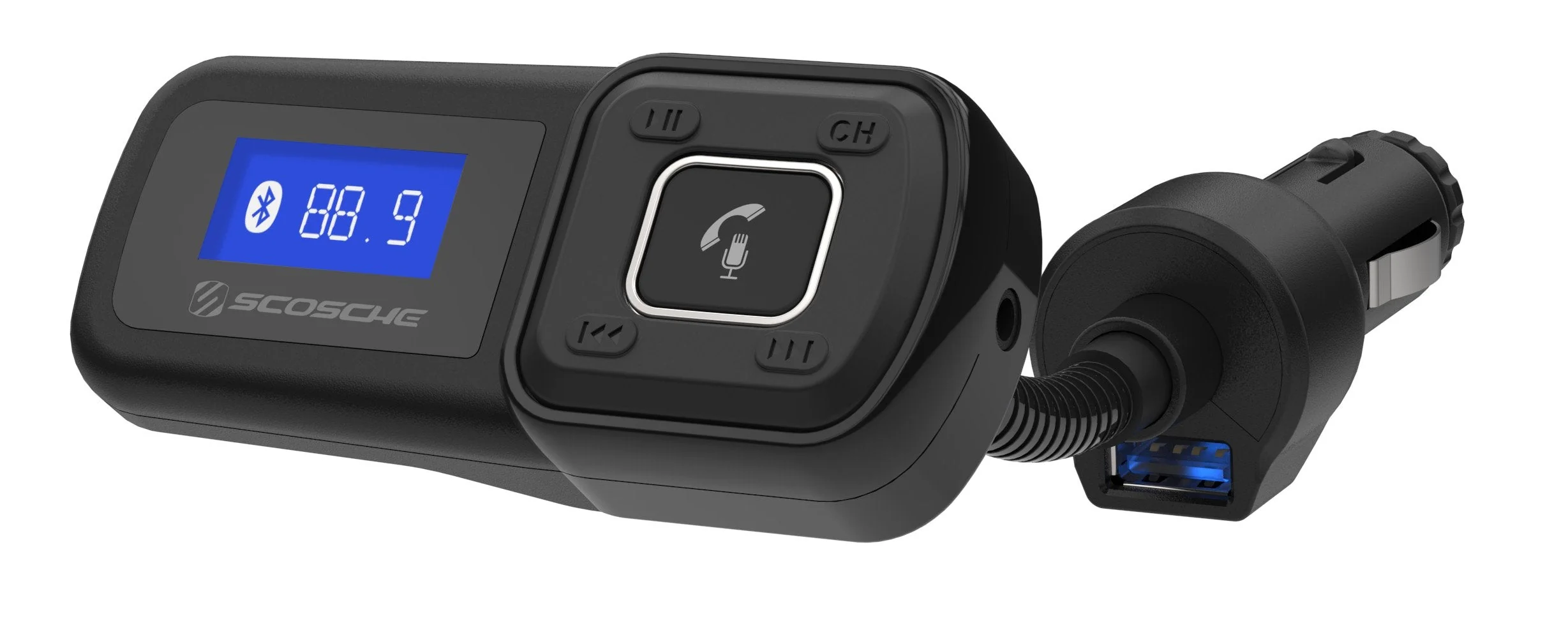 Scosche BTFM2A BTFREQ Universal Bluetooth Hands-Free Car Kit with Digital FM Transmitter and 10-Watt USB Car Charger, Stream Smartphone Audio Single Port Single USB-A, 12W Black