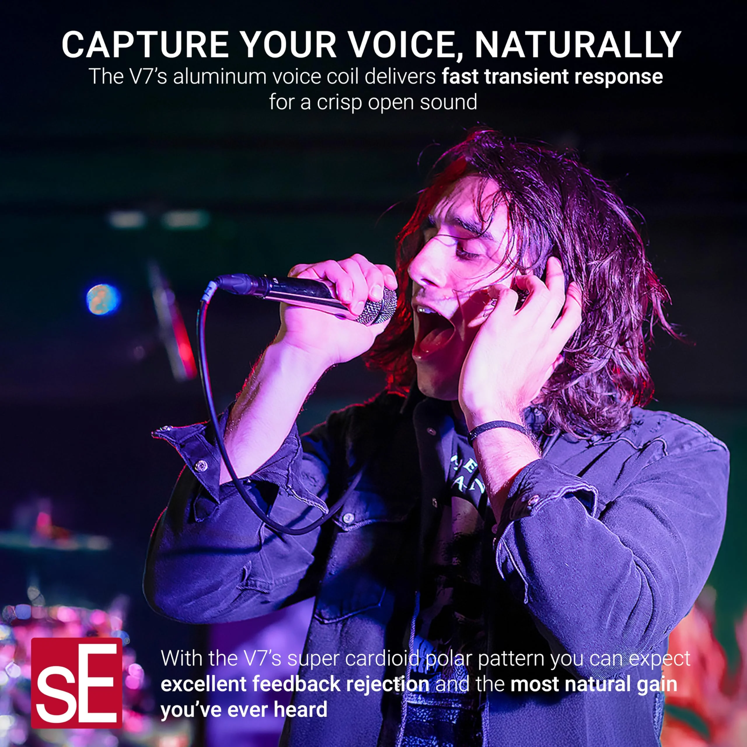 SE ELECTRONICS V7 Dynamic Microphone for Singing, Speech & Studio Recording - XLR Handheld Professional Microphone with Supercardioid Aluminum Voice Coil for Huge Gain Before Feedback - Grey V7 - Gray - Image 4