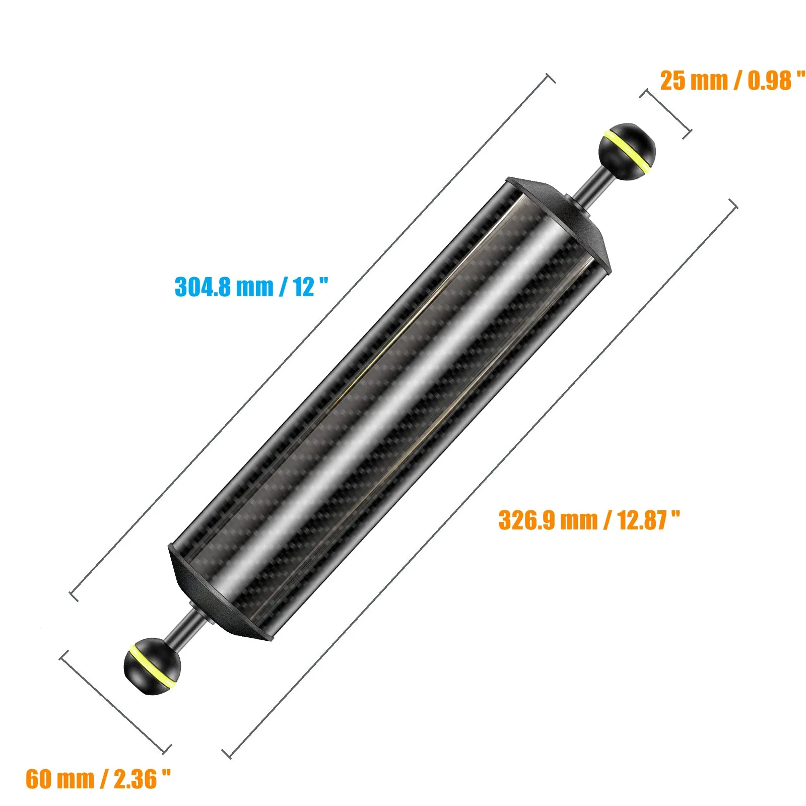 Sea frogs Carbon Fiber Float Arm D60mm, 12'', for Ultralight, Aquatic Arm, Buoyancy Provided 580g, Underwater Camera System Diving Tray Video Light/Strobe GA-8 D60mm, 12'' - Image 2