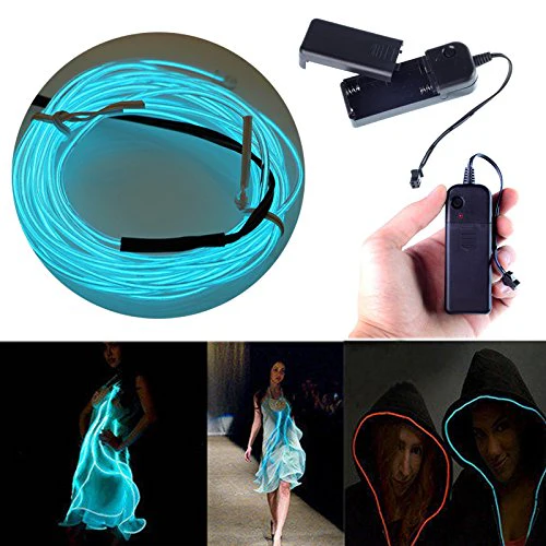 Searik LED Neon Light 16.4ft/5m, Portable Hot Pink EL Wire Glowing Rope Lights LED Strips String Light with Battery Controller for Halloween Decorations Party Favor Festival Car DIY Clothes Decor - Image 3