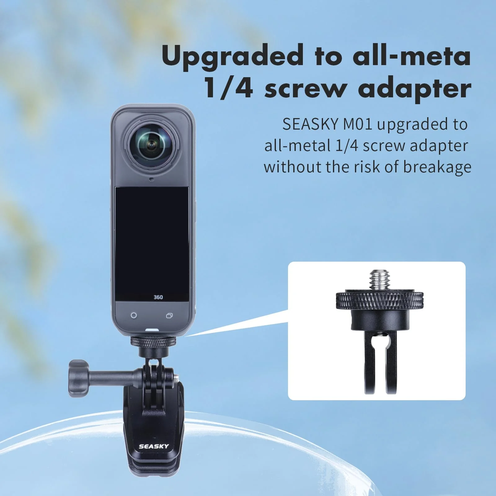 SEASKY M01 Motorcycle Motorbike Windscreen Clamp Mount Accessories for Gopro Hero 13 12 11 10 9 8 7 DJI Action 6 5 4 3 for insta360 X5 X4 X3 X2 X RS Sports Action Camera Aluminum Alloy - Image 3