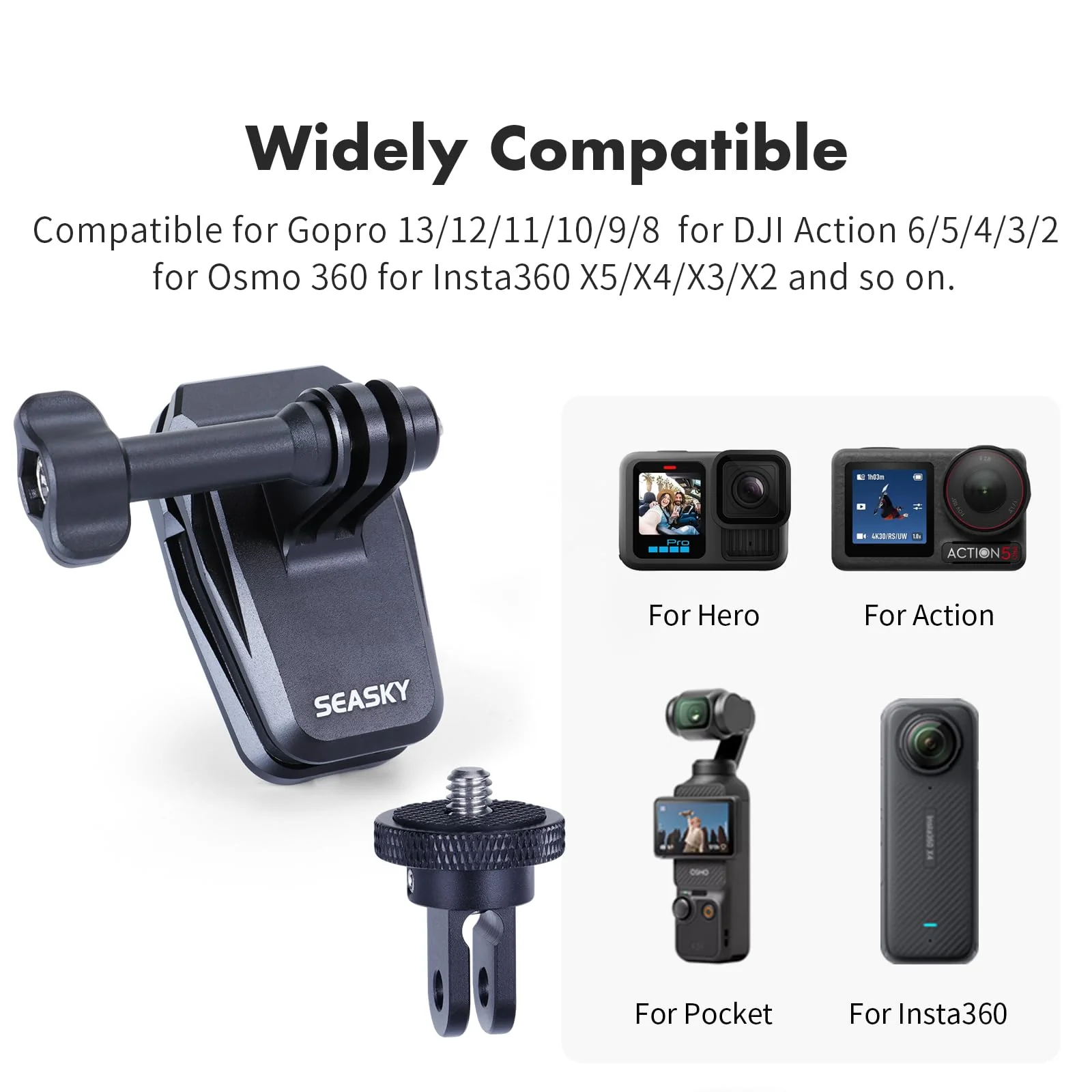 SEASKY M01 Motorcycle Motorbike Windscreen Clamp Mount Accessories for Gopro Hero 13 12 11 10 9 8 7 DJI Action 6 5 4 3 for insta360 X5 X4 X3 X2 X RS Sports Action Camera Aluminum Alloy - Image 5