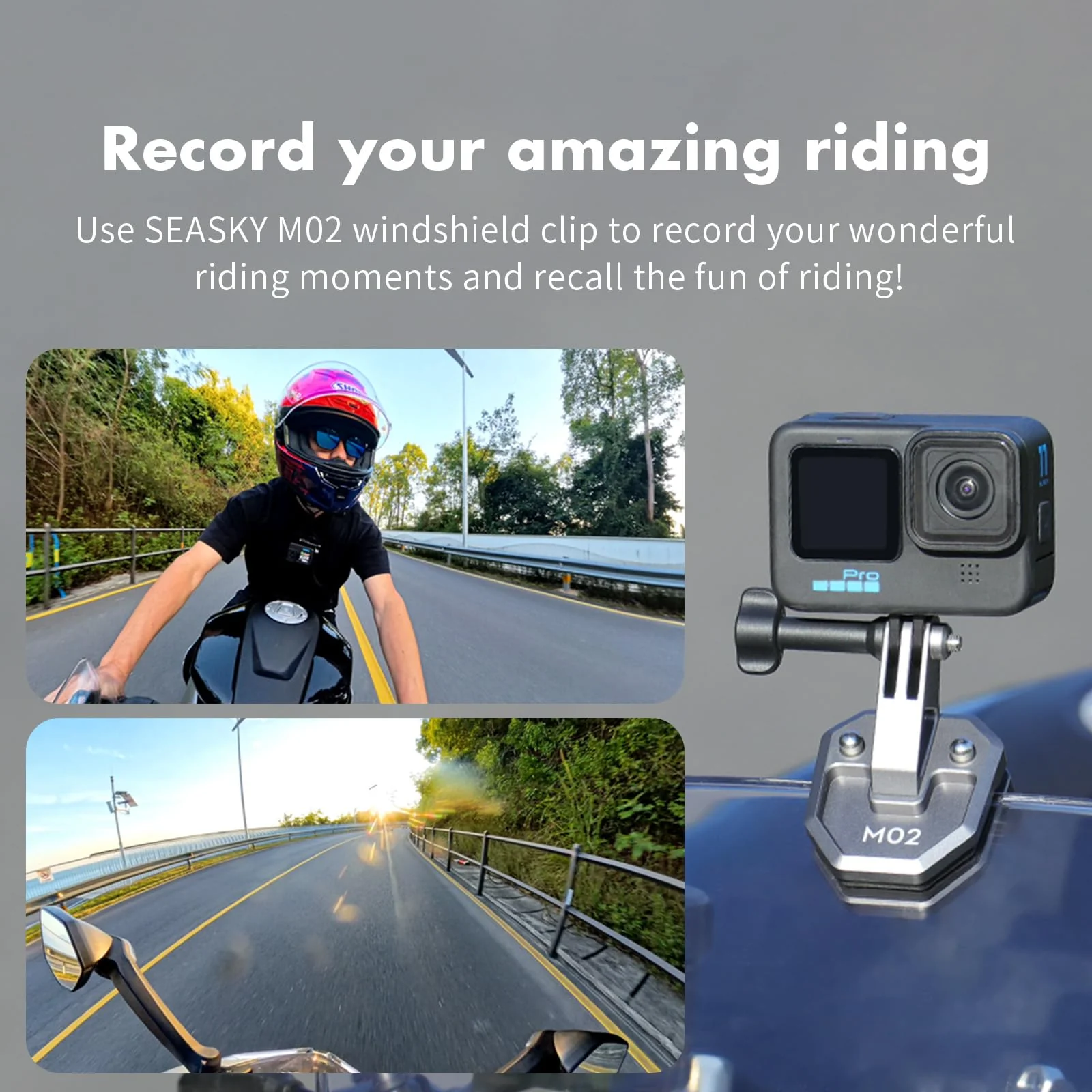 SEASKY M02 Motorbike Motorcycle Windscreen Clamp Mount Accessories All Aluminum CNC for Gopro Hero 13 12 11 10 9 8 7 for DJI Action 6 5 4 3 2 for insta360 Ace Pro 2 Sports Action Camera - Image 2